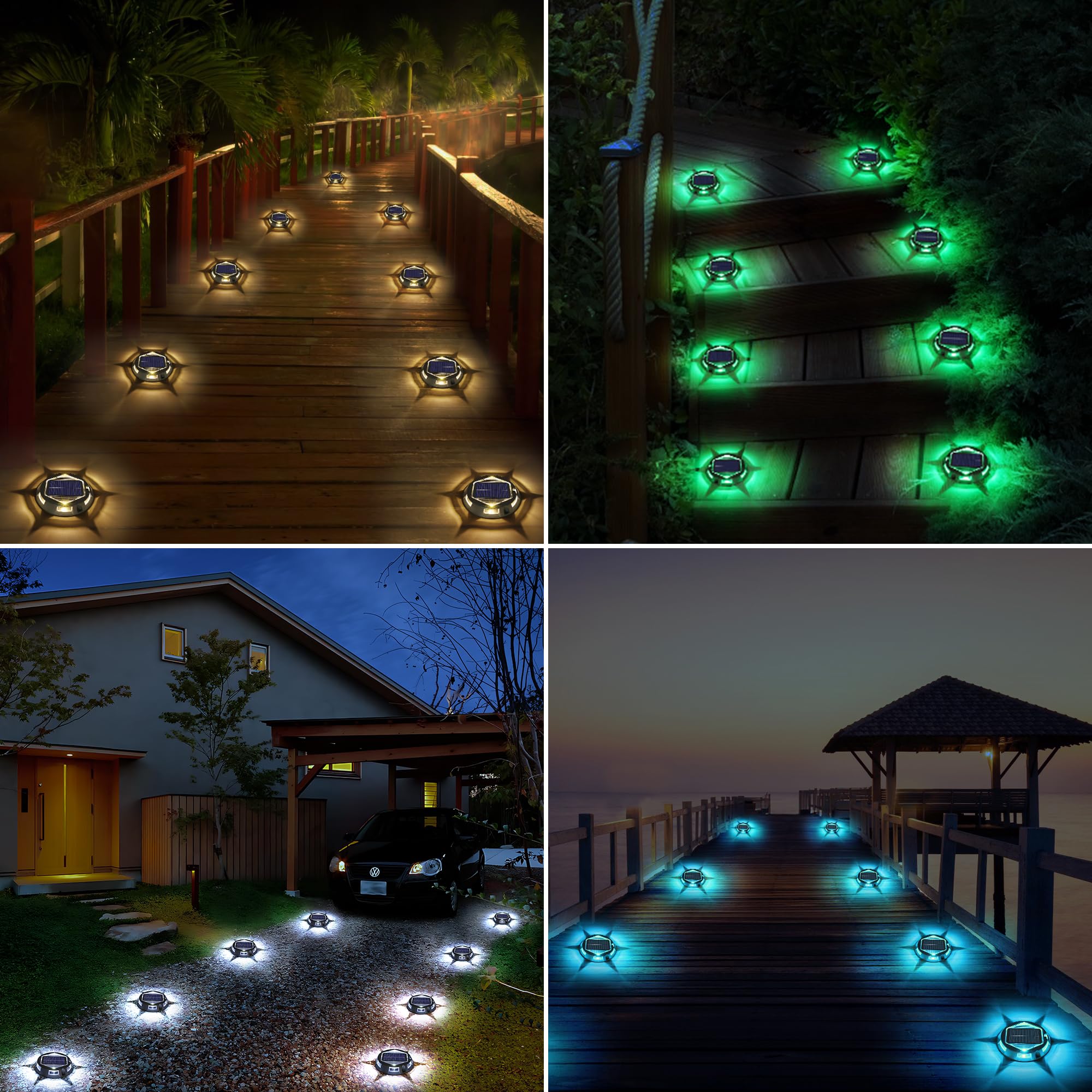 Solar Deck Light Outdoor, 6 Pack 9 Colors in 1 Solar Driveway Dock Lights, IP67 Waterproof Solar Powered Outdoor Light, RGB Step