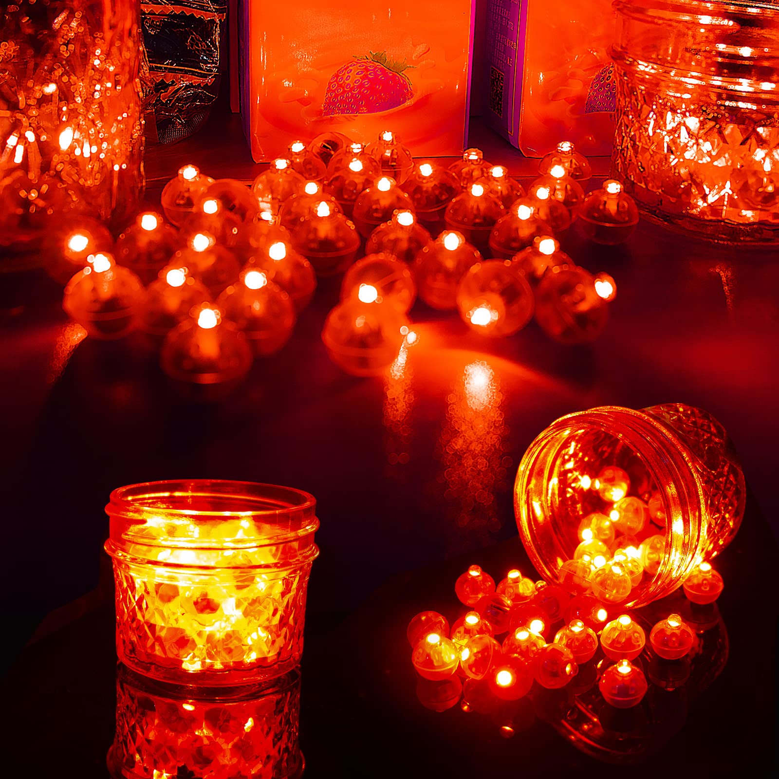 Aogist Balloon Lights 100pcs Battery Powered Waterproof LED Mini Lamp Round Red-Flash for Party Wedding Halloween Decor