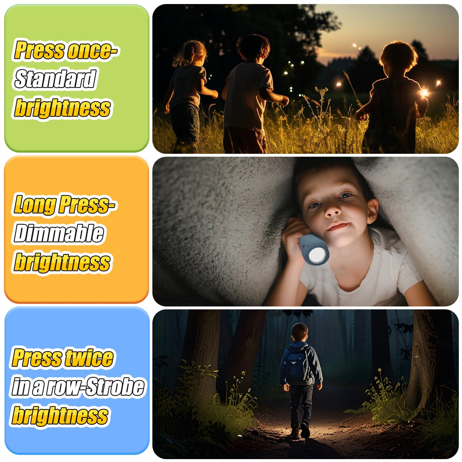 Tepreswes Kids Flashlight - Rechargeable Shark Keychain, Colorful Silicone, Age 3-12, Ideal for Camping & Outdoor Adventures