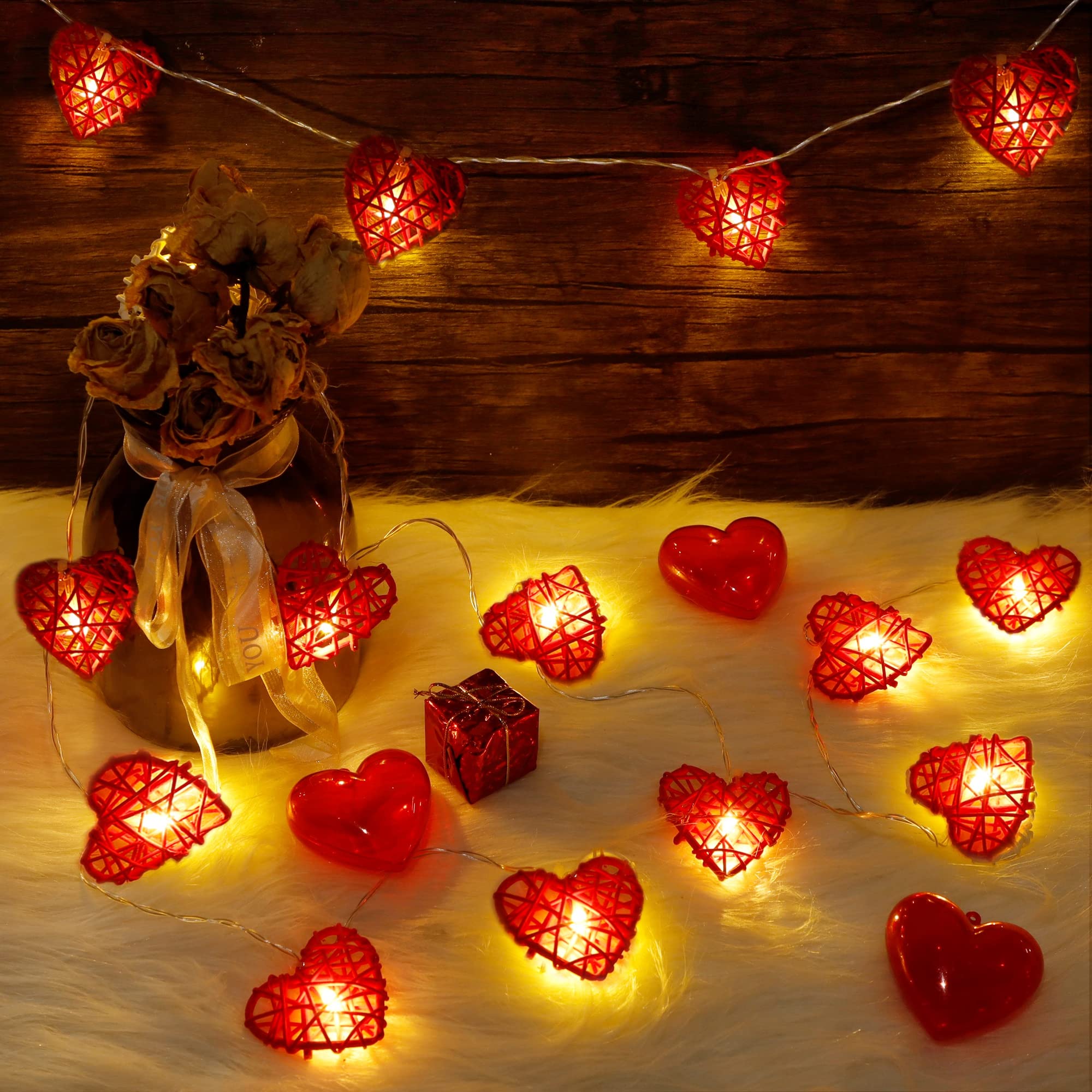 Happy Trees Valentine's Day String Lights, 10 FT 20 LED Heart Shape String Light, Romantic Fairy Lights Battery Operated Timer, Valentine Decor for Indoor Outdoor Wedding Anniversary Holiday Party