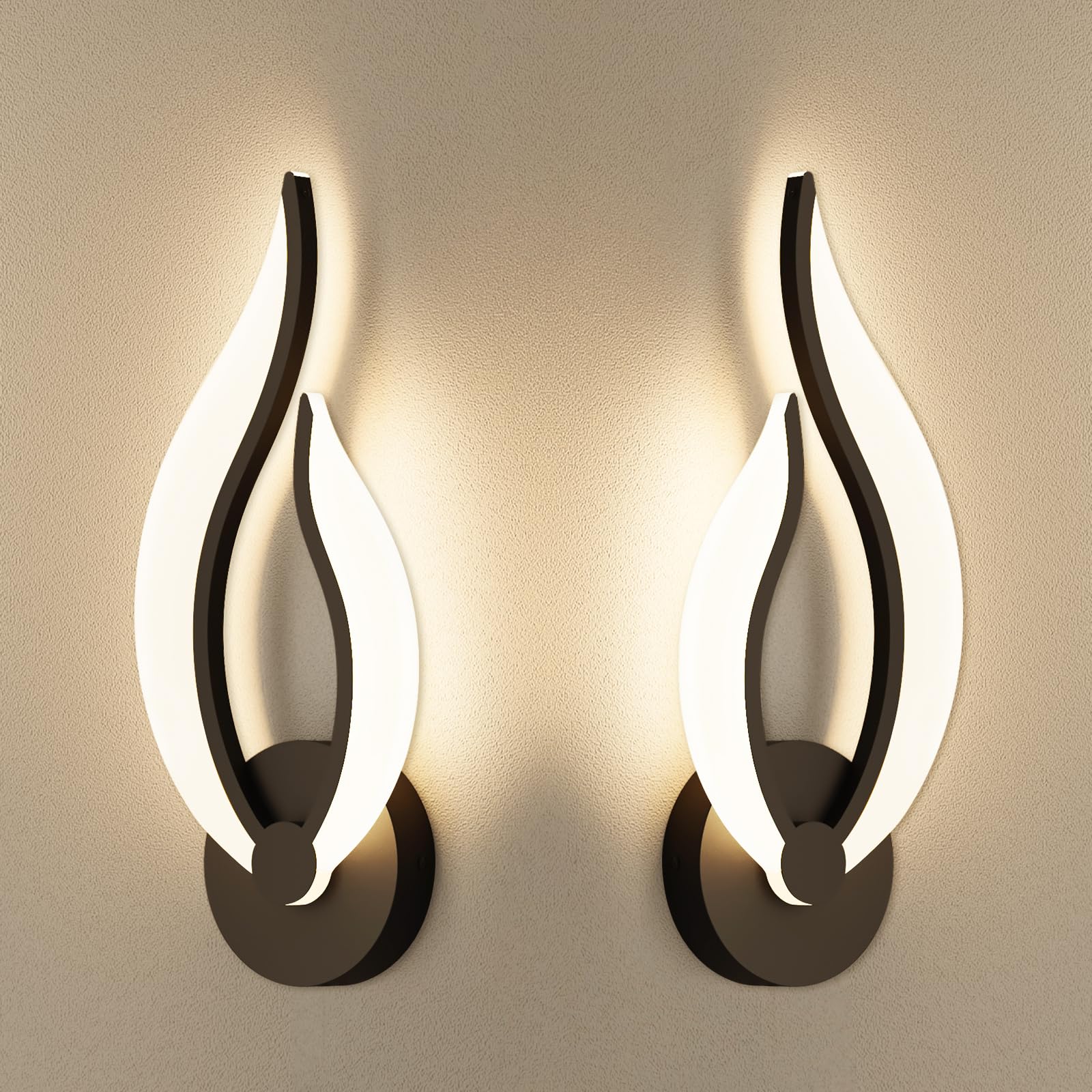 Pasoar Hard-Wired 2-Pack Modern Indoor Wall Sconce 10W Led Black Dimmable Wall Sconce Set Of 2 For Living Room Bedroom Hallway (