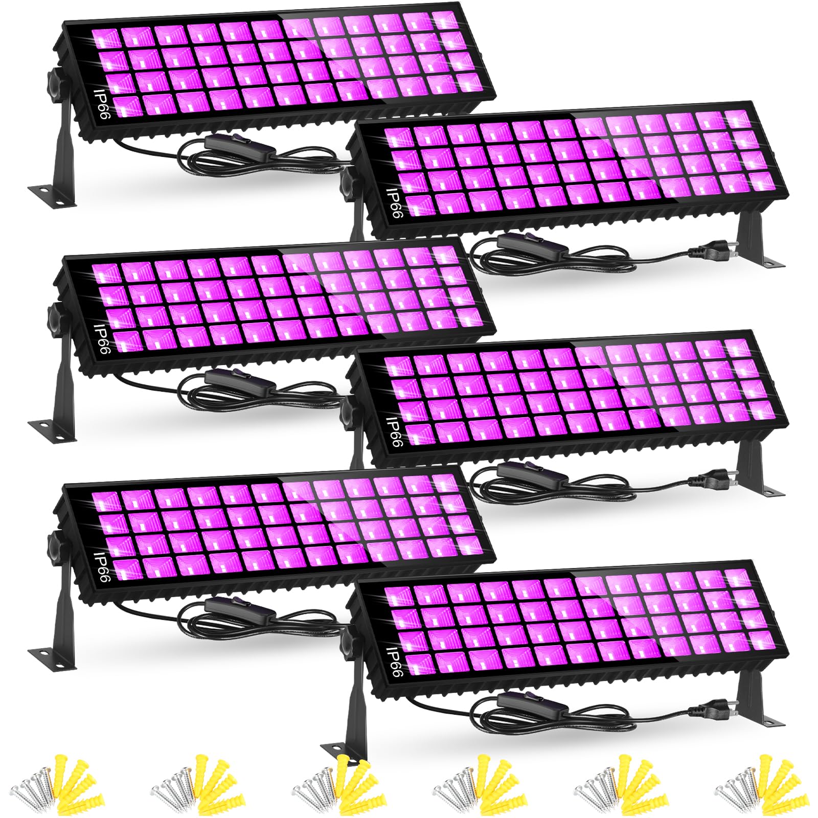 6 Pack 120W LED Black Lights, Blacklight Bar Light Up to 5000ft² Area with Switch+Plug+6ft Cable, Glow Party Light Supply for Halloween, Fluorescent Poster, Body Paint, Birthday, Bedroom, Classroom