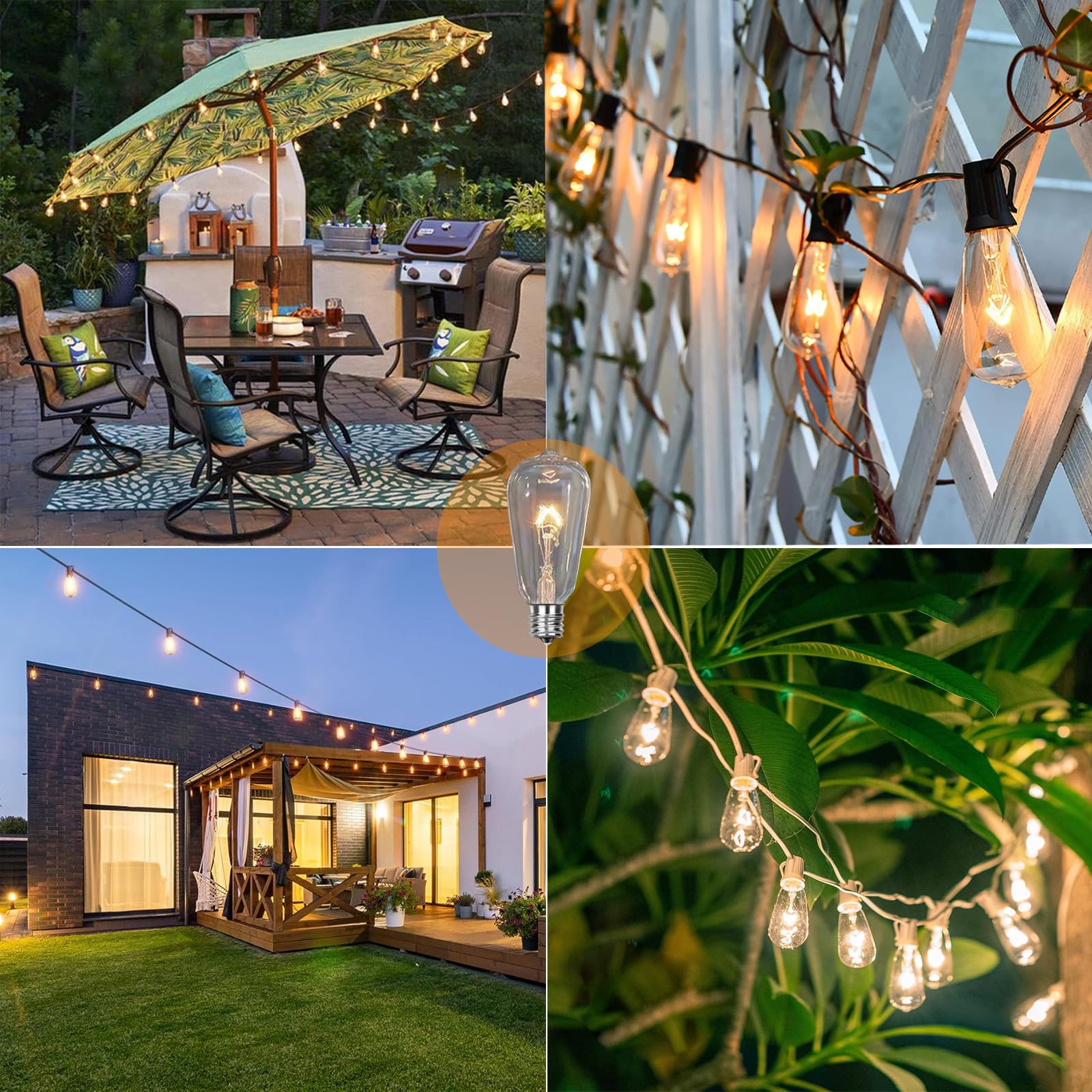 Jasneniebo 10-Pack Edison Replacement Light Bulbs, 7W E17 Screw Base St40 Replacement Clear Glass Light Bulbs For Outdoor Patio