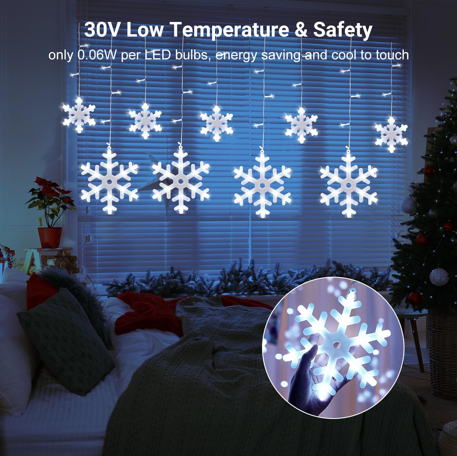 Brightown Christmas Snowflake Icicle Lights, 19.5FT, 288LED, 12 Modes, Timer, IP65 Waterproof, Connectable, White