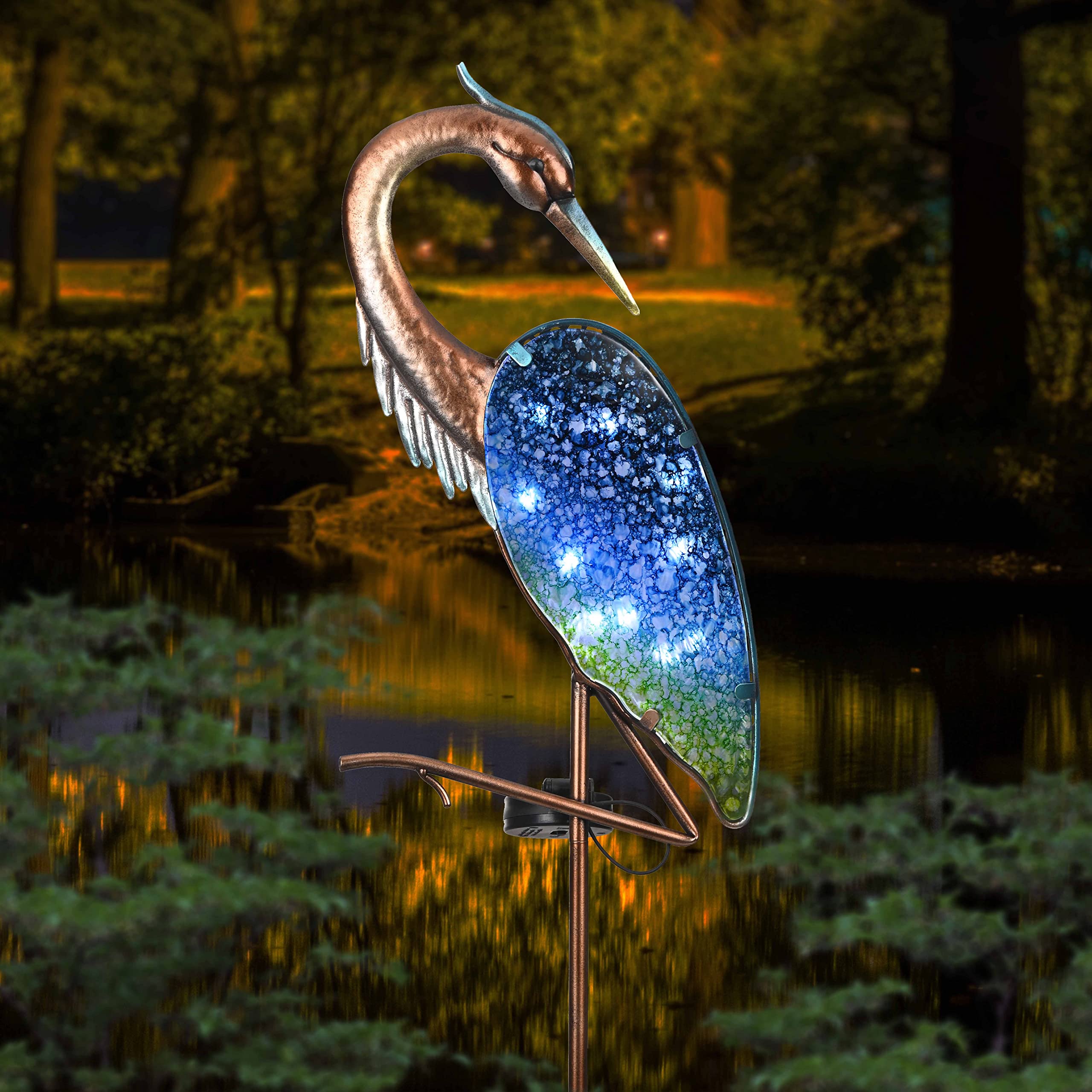 Teresa'S Collections Blue Heron Solar Lights, Metal Yard Art For Garden Decor, 43&quot;