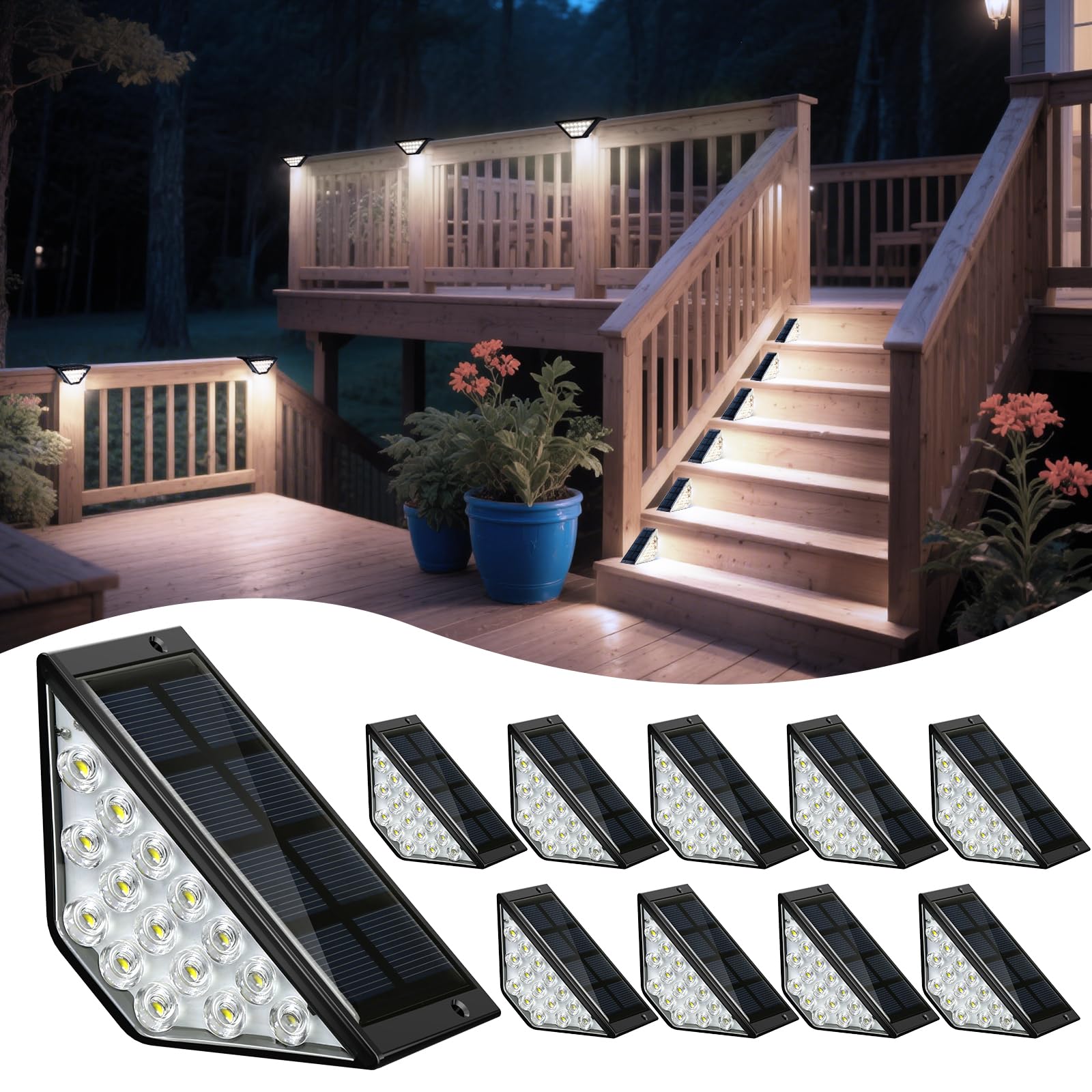 BKBB PPBB Solar Step Lights for Outside  Solar Stair Lights Outdoor Waterproof  Deck Step Lights for Fence  Patio  Yard  Porch  Front Door  Sidewalk  Garden  Patio Decor (10  Cool White)