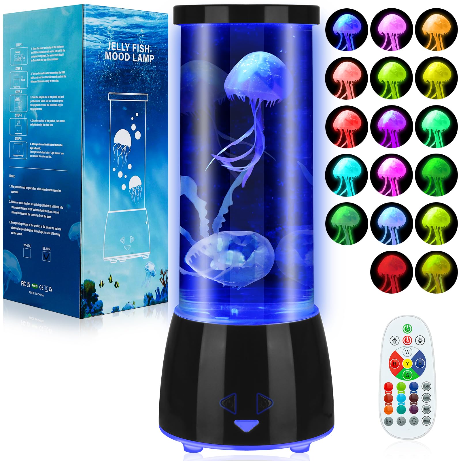 Eadaiylon Jellyfish Lamp 17 Color Changing with 4 Modes, Electric Jellyfish LED Mood Lamp Tank Table Night Light Home Decor for 