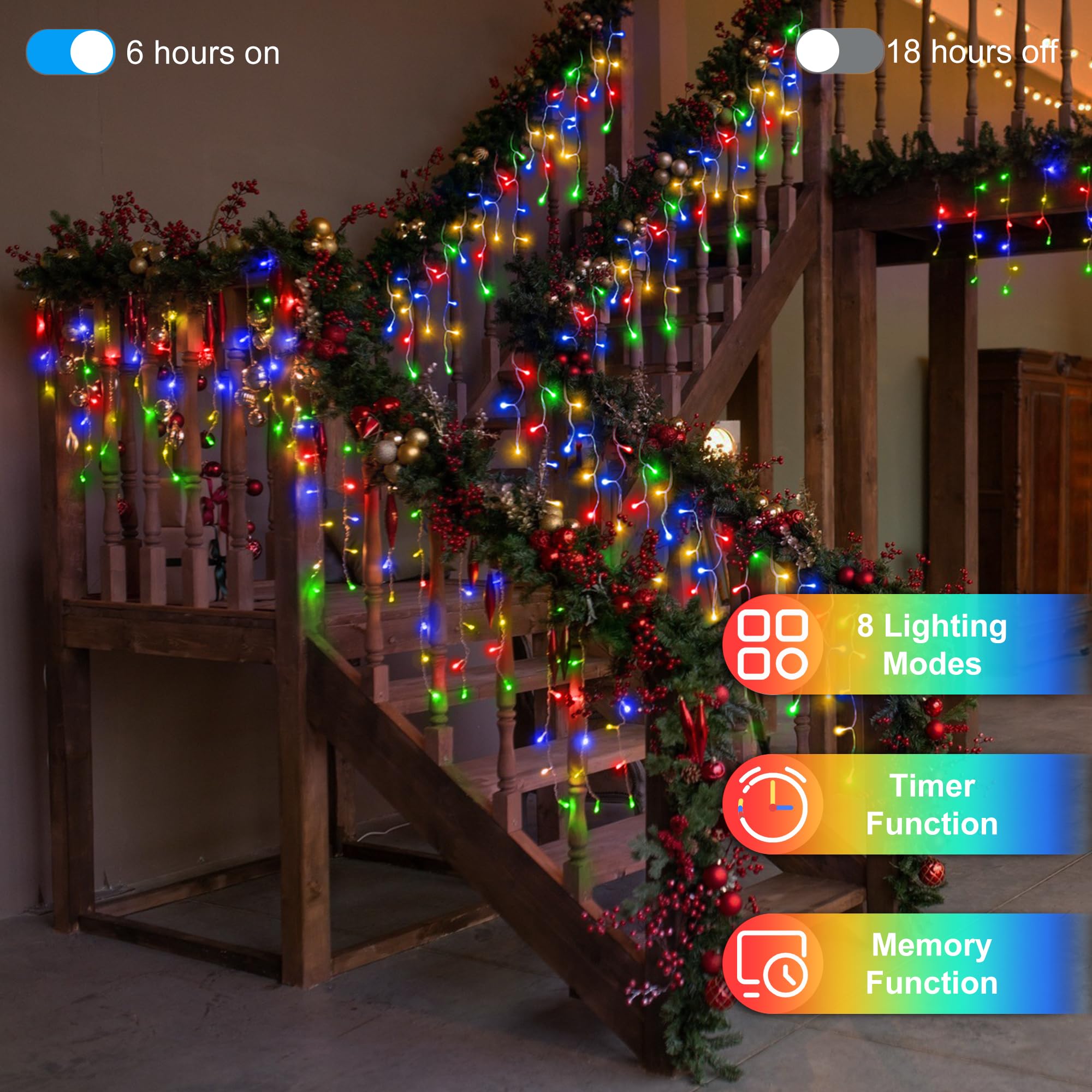QUHUATU 1296 LED Christmas String Lights, 131ft with 288 Drops, 8 Modes, Waterproof, Multicolor