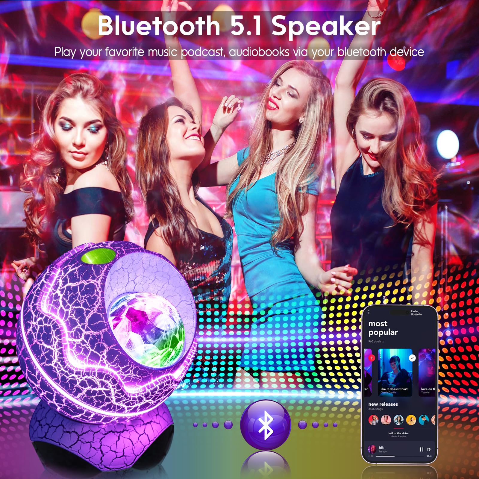 Rossetta Star Projector - Galaxy Led Light, Bluetooth Speaker & Remote Control For Kids & Adults