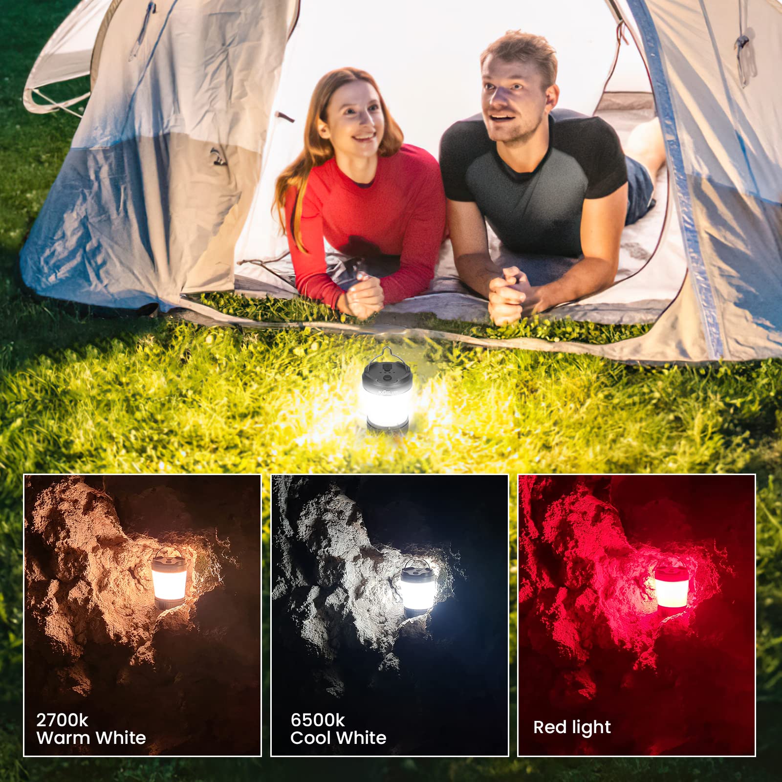 Sofirn LT1S LED Camping Lantern, Rechargeable Lantern with Dimmable 2700K - 6500K Light, red Light, 500 Hours Battery Life for P