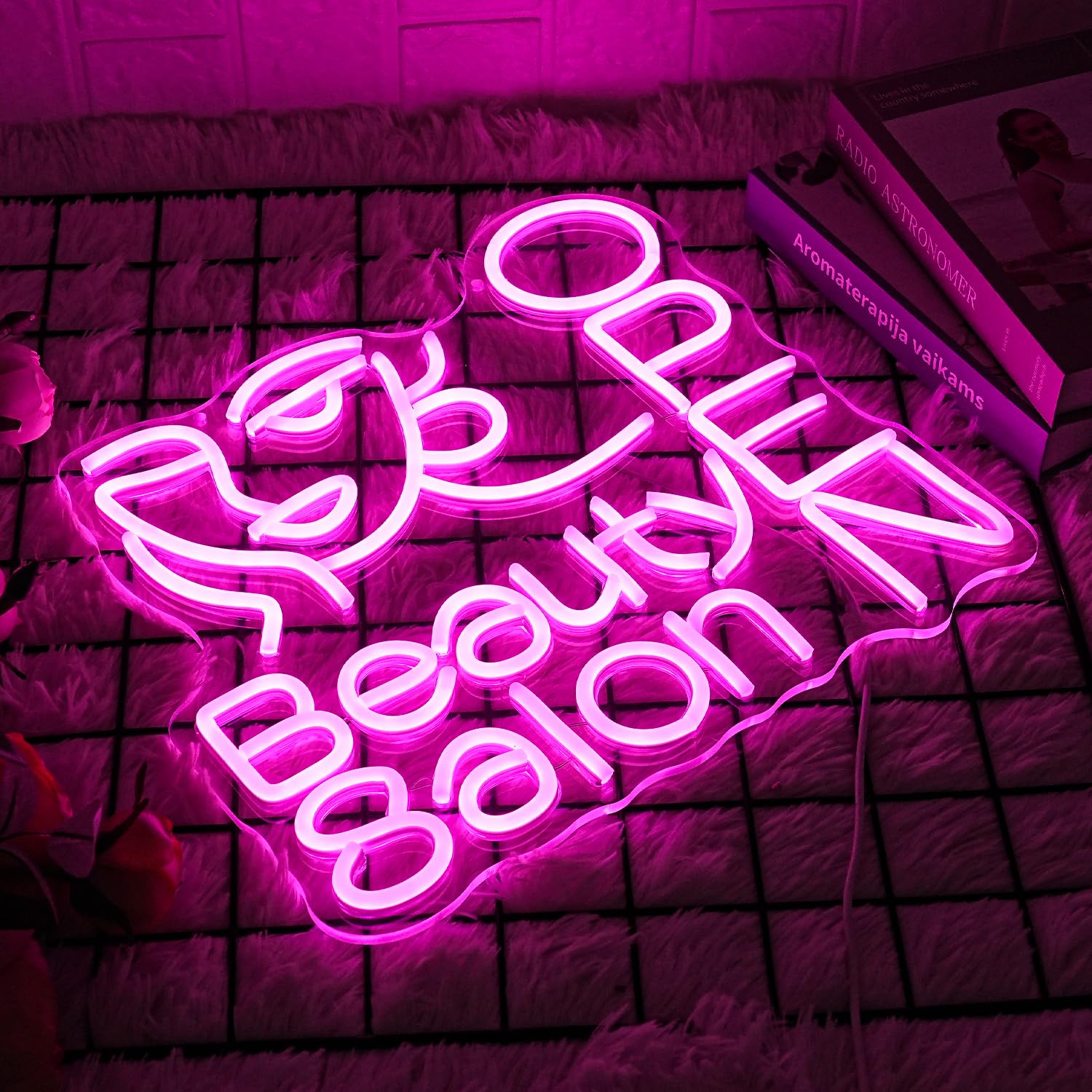 LMSIGNLY Beauty Salon Neon Sign - Pink Acrylic Open Light for Hairdressing, Nails Studio, Barber Shop, Dressing Room Decor
