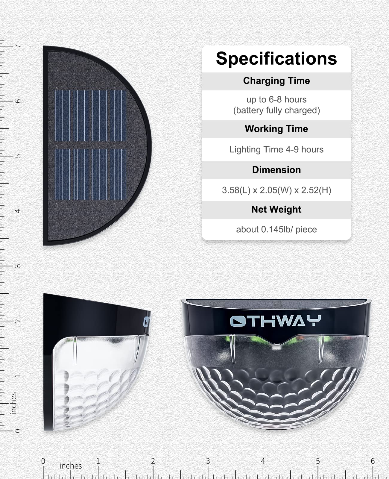OTHWAY Solar Fence Post Lights - Decorative Wall Mount Deck Lighting, Black, 6 Packs, Plastic, Model GY-L6-Black