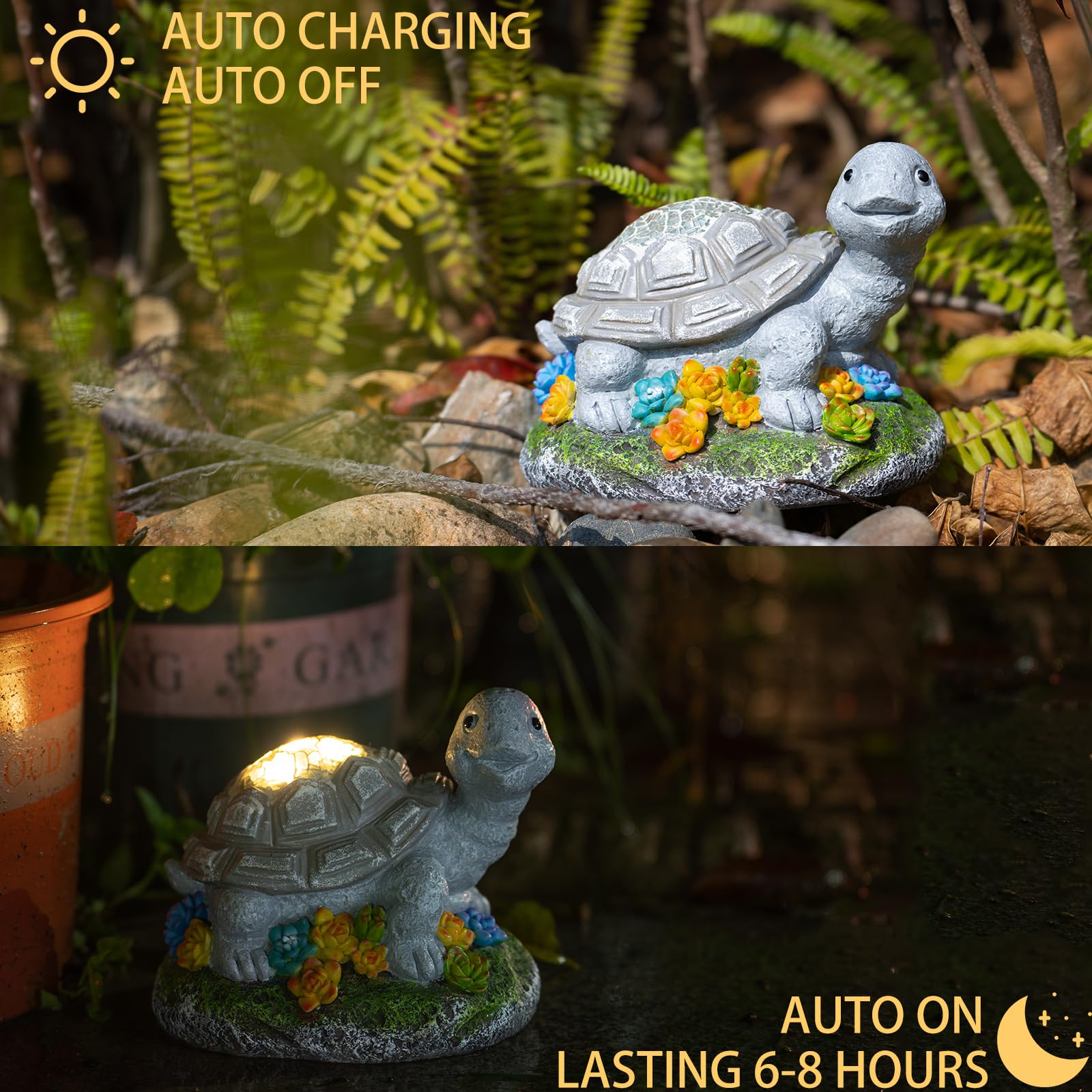 Rezpuao Garden Statue Turtle,Solar Turtles Decor For Outdoor,Resin Tortoise Figurine With Solar Light For Patio,Balcony,Yard,Law