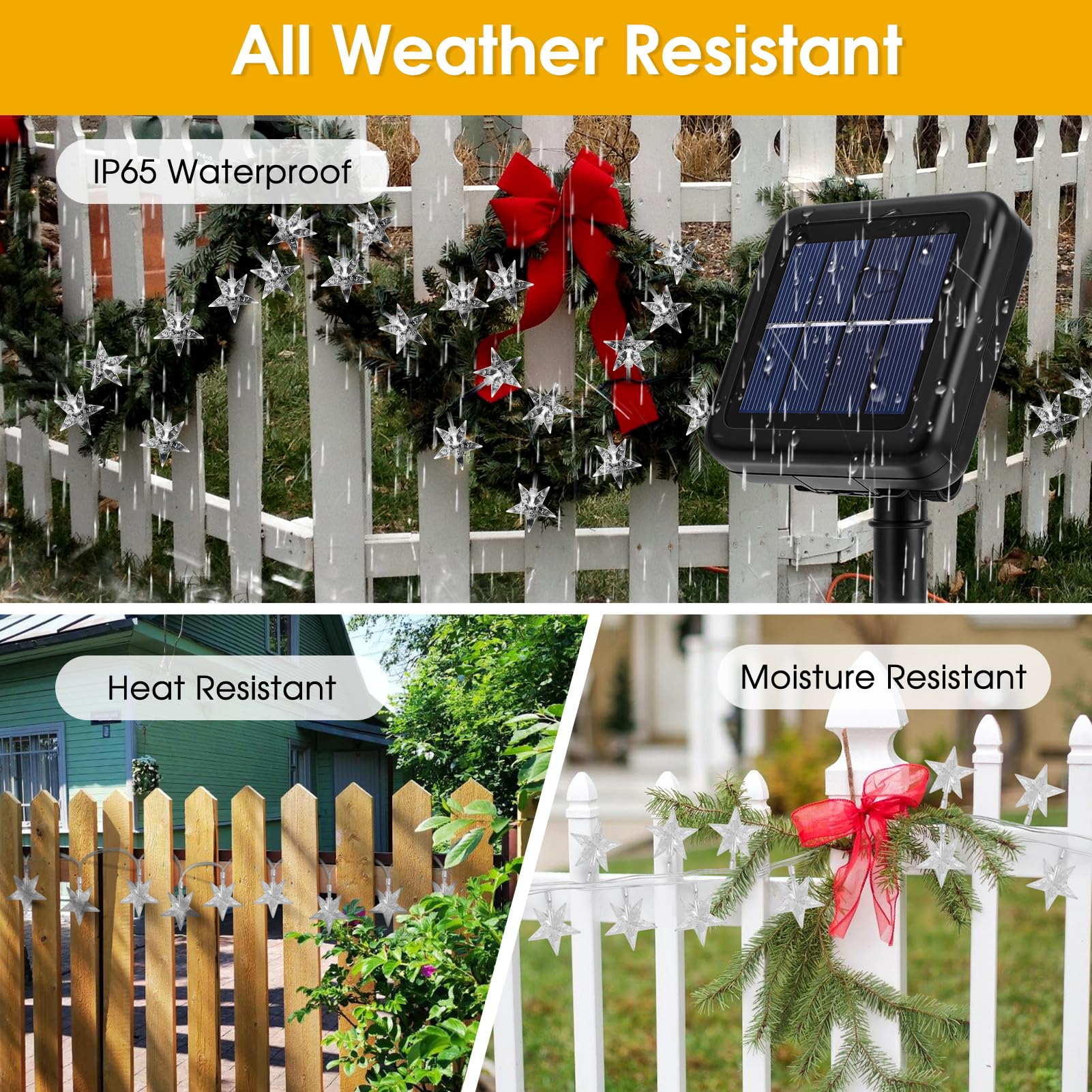 ReyeeInc Solar Star Lights, 100 LED Warm White Twinkle String Lights, Waterproof, 8 Modes for Outdoor Garden, Patio, Camping, RV, Tent