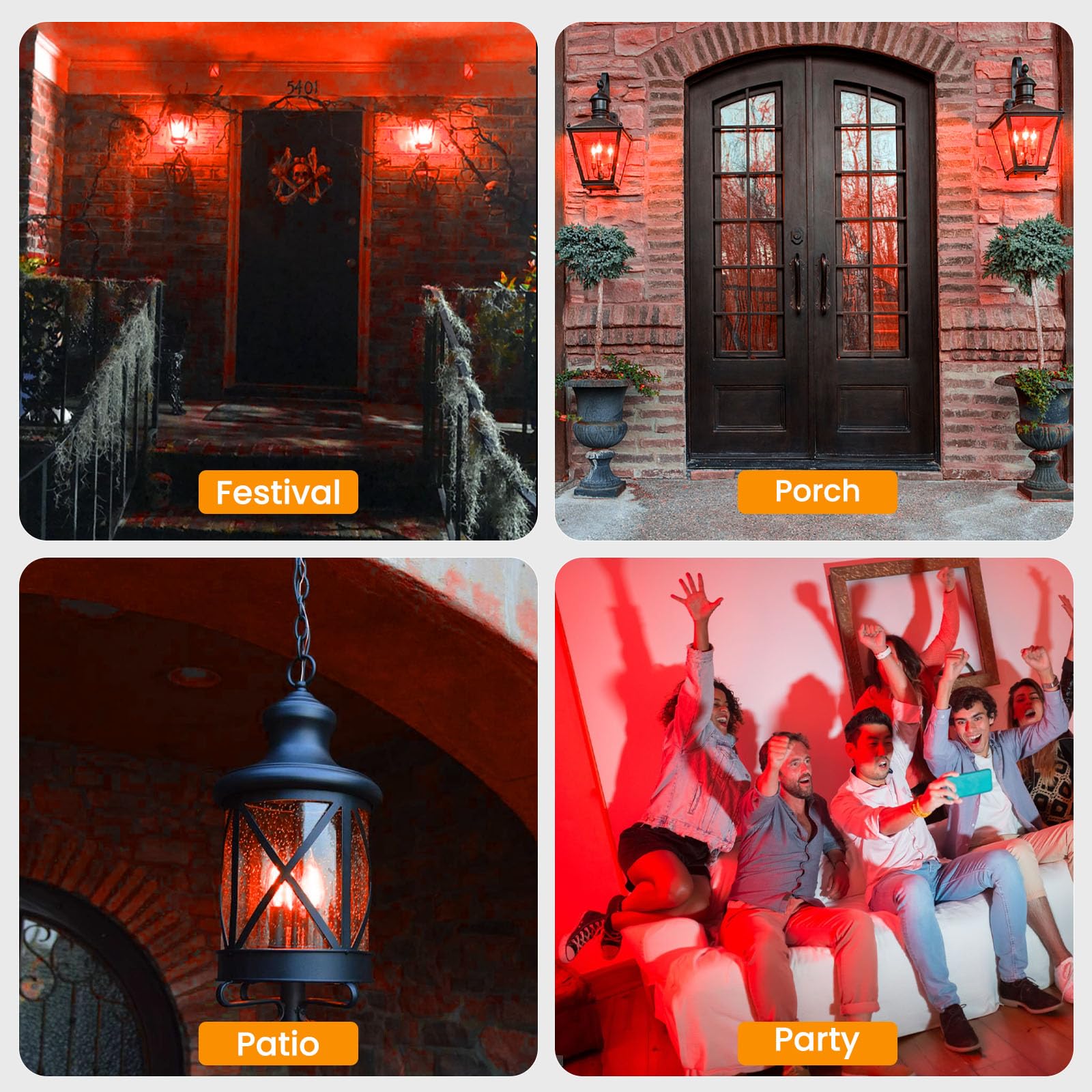Hompavo LED Flame Light Bulbs, 3 Modes, E26 Chandelier Base, Red, 6 Pack, Model HPFLE26-LAHUA6 for Indoor & Outdoor Decoration