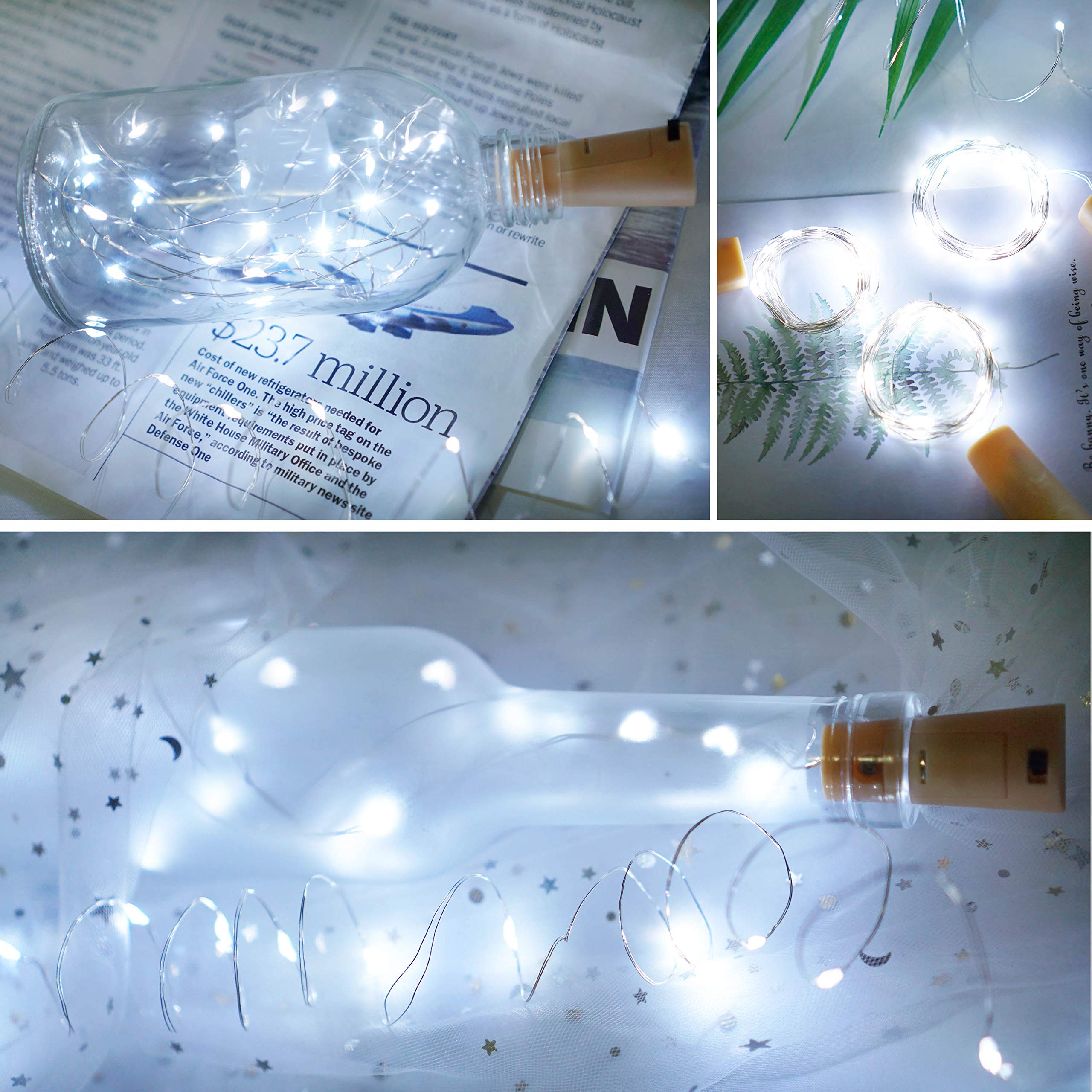 Lovenite Wine Bottle Lights With Cork, 16 Pack Battery Operated 20 Led Cork Shape Silver Wire Colorful Fairy Mini String Lights For Diy, Party, Decor, Christmas, Halloween,Wedding (Cool White)