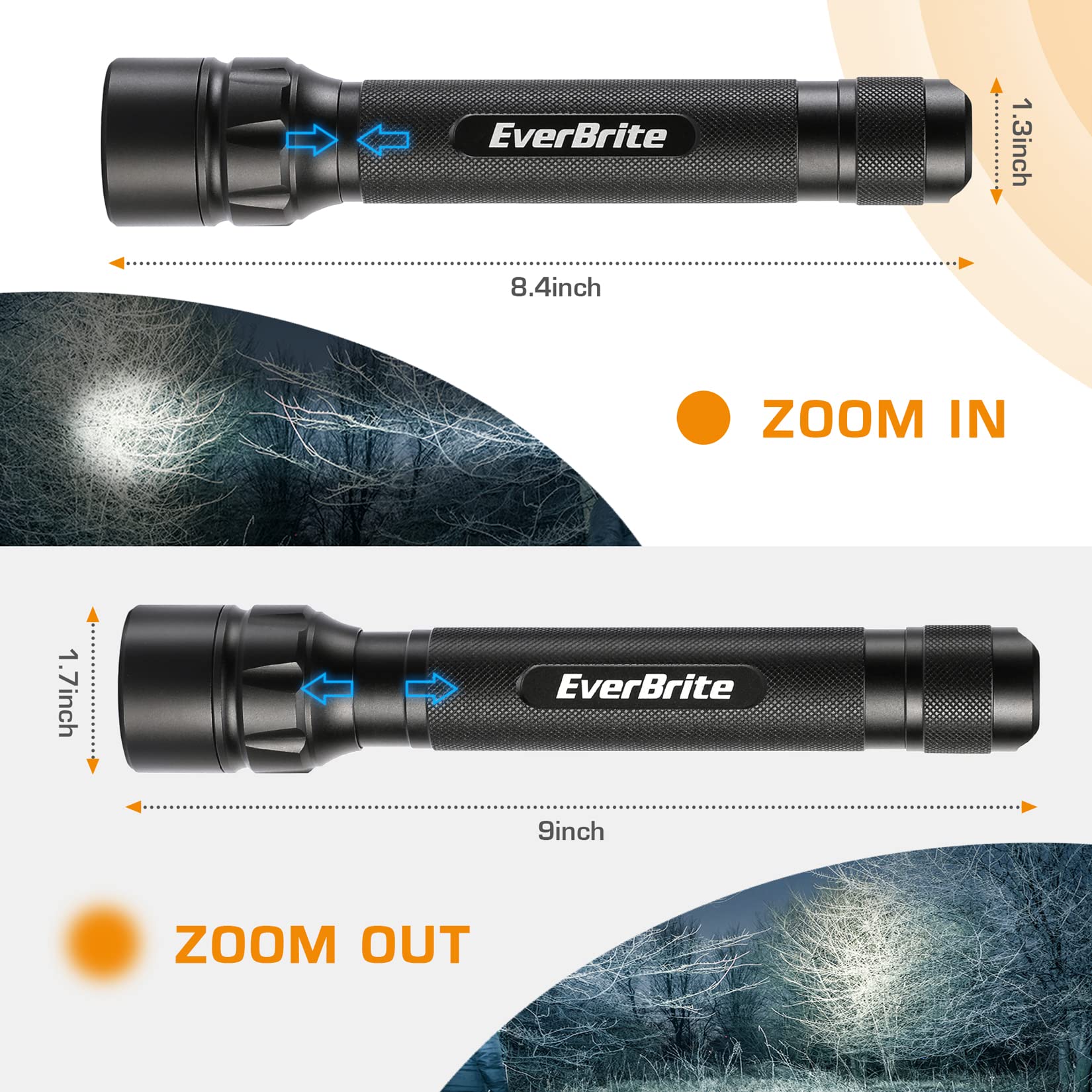 EverBrite Ultra Bright Tactical Flashlight - 600 Lumen, Zoomable, Adjustable Focus, Heavy-Duty Aluminum - Perfect for Camping & Emergency Use