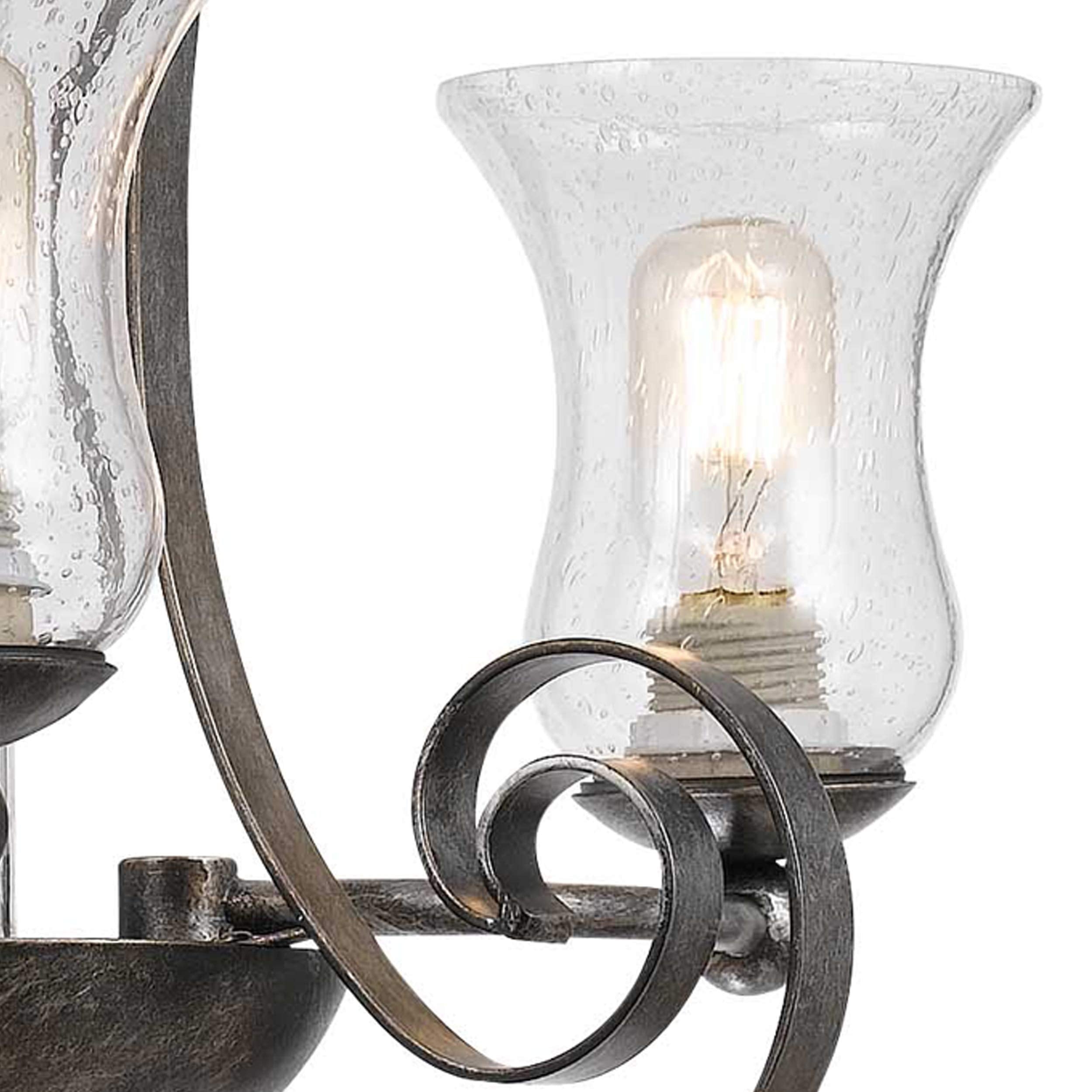 Benzara 3 Bulb Chandelier Metal Frame Glass Shades Model BM226298 Gray and Clear