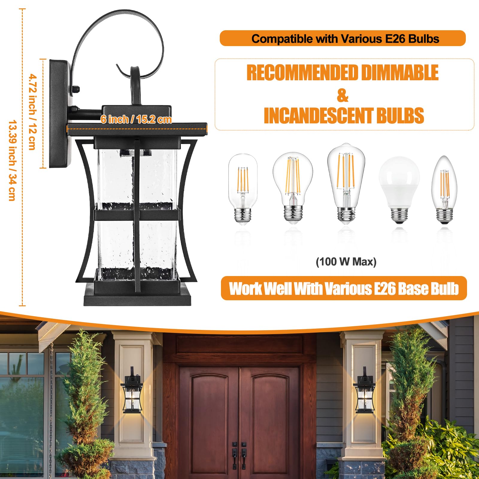 2 Packs Outdoor Wall Light - Modern Black Exterior Light Fixture Waterproof Porch Sconces Wall Mounted Lighting, Anti-Rust Rustic Wall Sconce For House Garage, Doorway, Front Door Entryway, E26