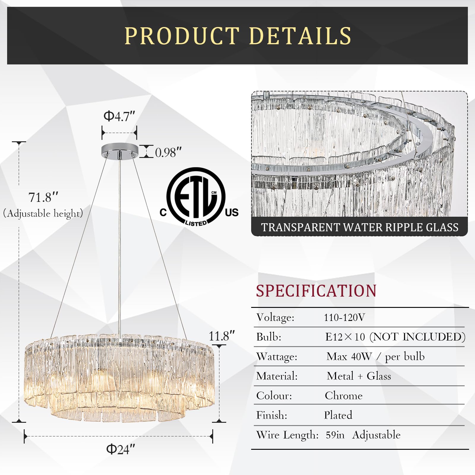 Modern 24  Chrome Chandeliers 10-Light Crystal Glass Round Chandelier stylish Drum Ceiling Pendant Light Fixtures 2 Tiers Hanging Lighting For Dining Room Foyer Living Room Bedroom