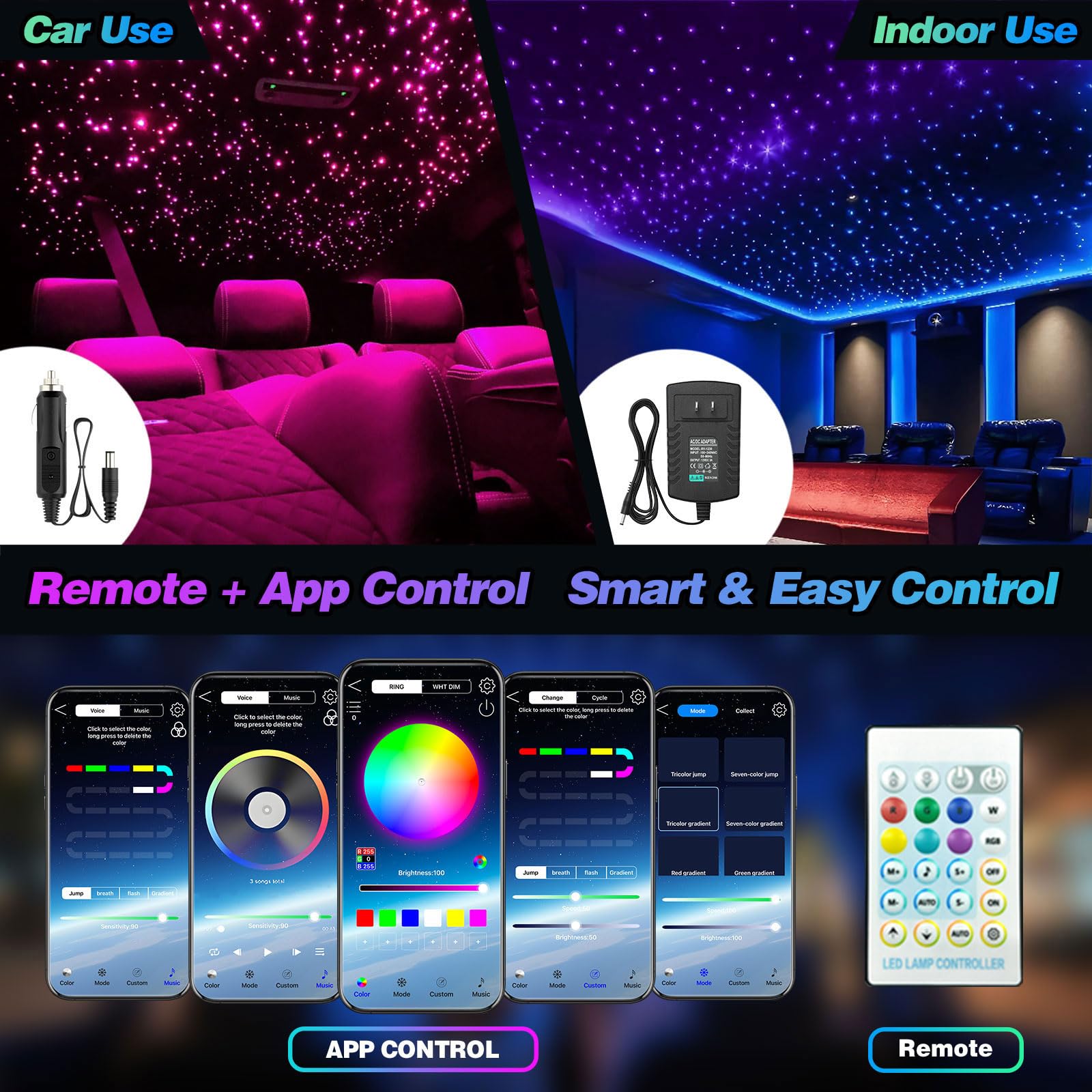 VASTFIRE Starlight Headliner Kit - 300pcs Fiber Optic Star Lights, 16W RGBW, Twinkle & Music Sync, Silver, Model: Starlight Kit