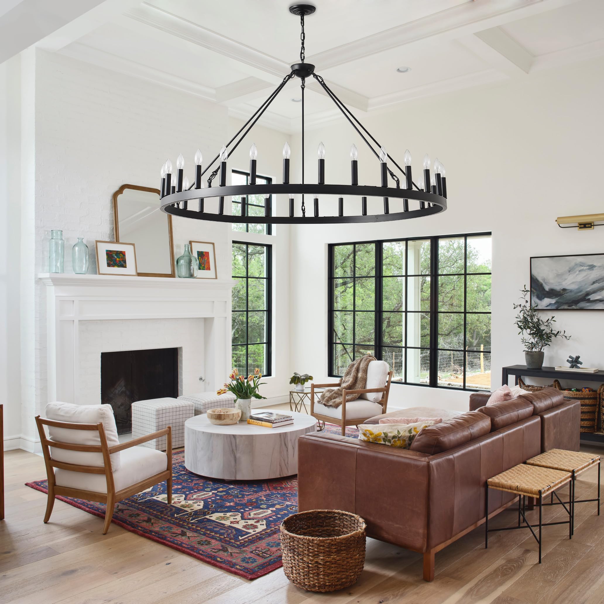 Jtyp 53&quot; Black Farmhouse Wagon Wheel Chandelier, 30-Light Rustic Pendant Lighting For High Ceilings