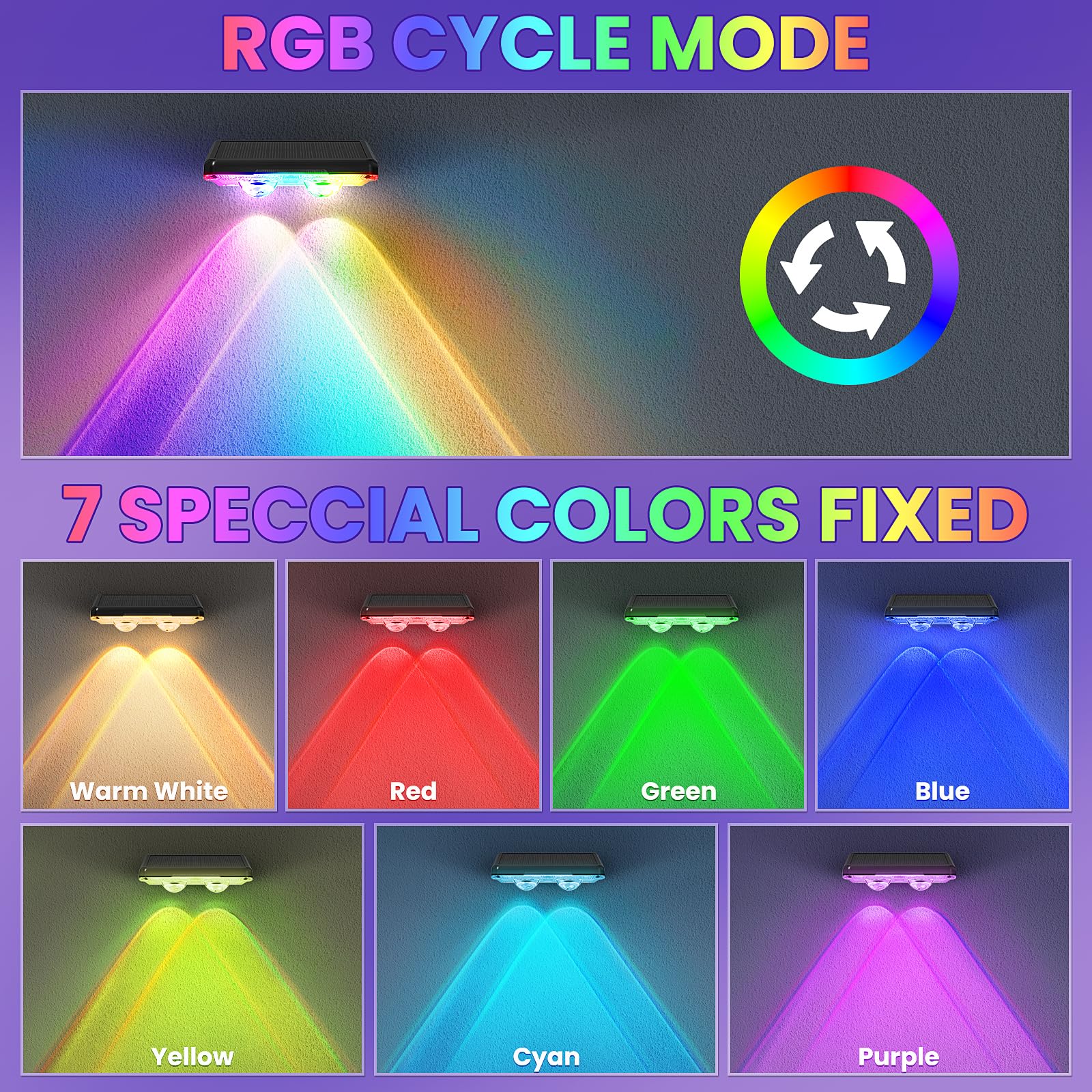 Apilab Solar Fence Lights Outdoor 8 Pack - 8 Modes (Rgb Cycle/Fixed)  Fence Lights Solar Powered For Outside  Ip65 Waterproof  Deck Lighting For Wall  Step  Patio  Pathway  Stairs