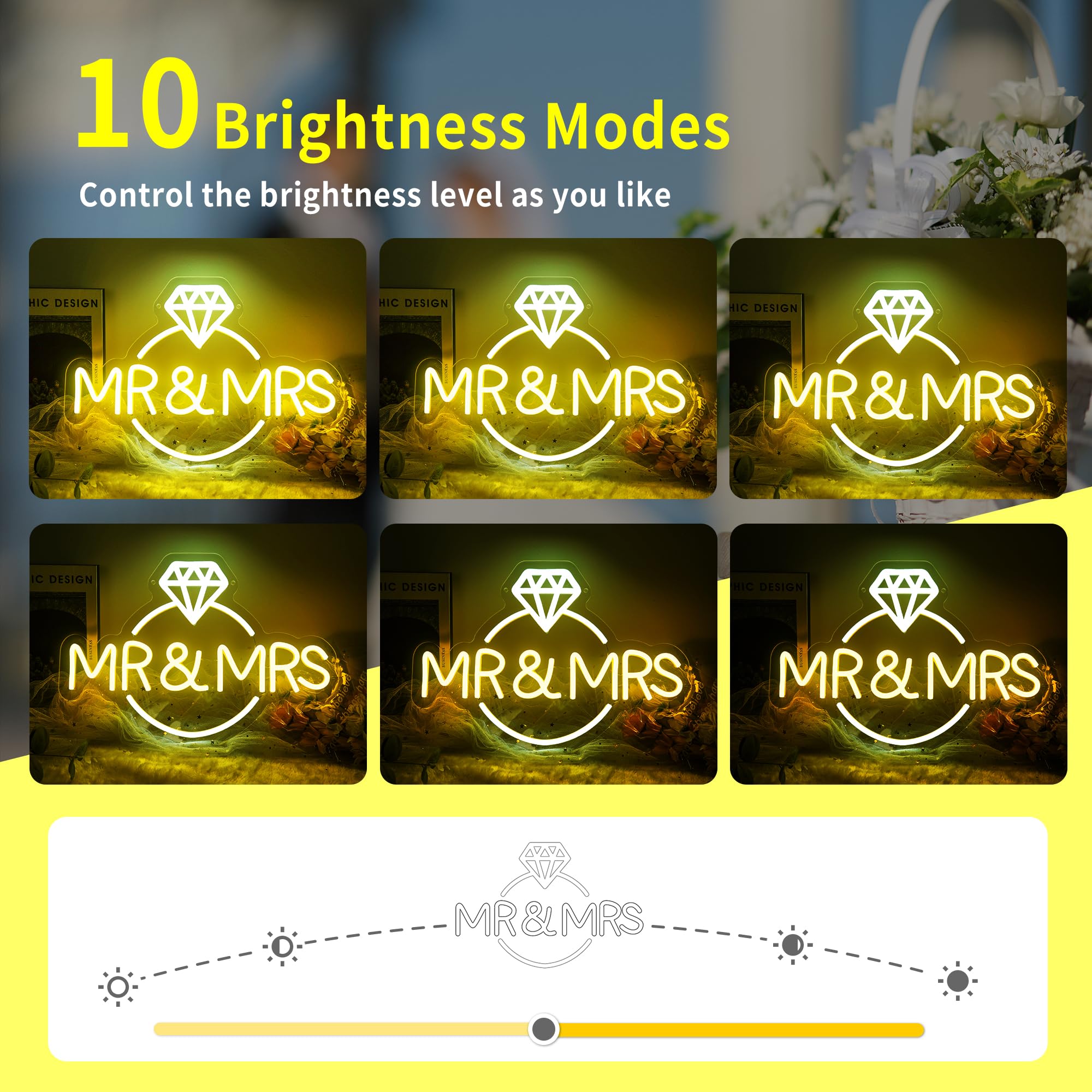 Begooat Mr&Mrs Neon Sign - 10 Levels Dimmable USB Lights for Wall Decoration - Model S - Color: Mr&Mrs