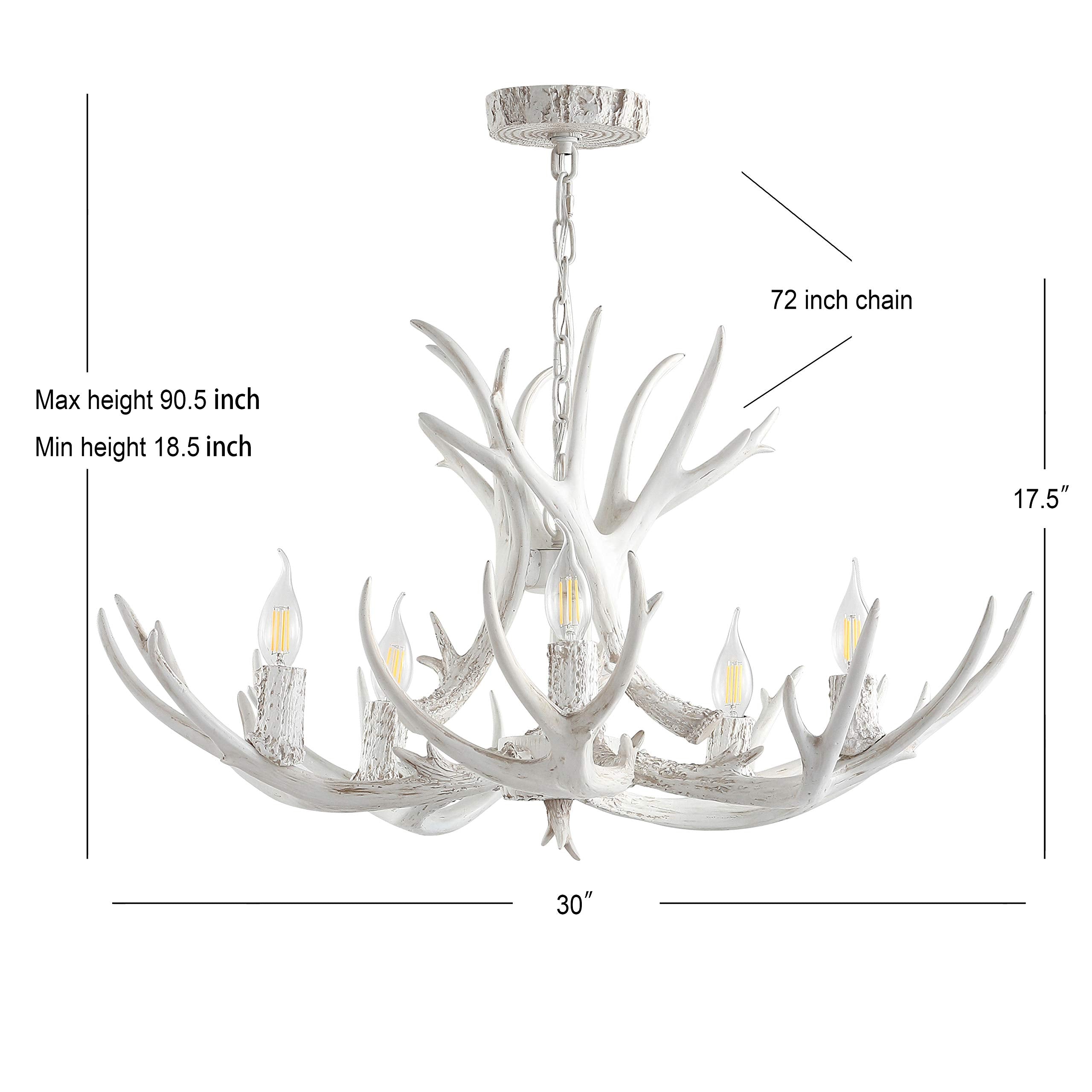 JONATHAN Y Eldora 30" Resin Antler 5-Light LED Chandelier, White, Dimmable, Glam Rustic Transitional Lighting for Dining Room, Living Room