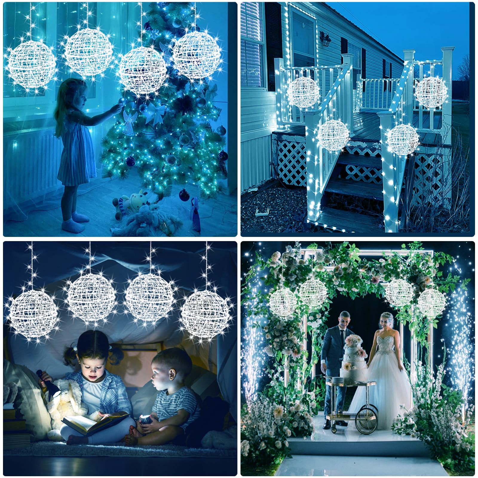 Outdoor Balls Lights Hanging Tree Garden Lights - 4 Pack 11.8'' Sphere Lights With Plug In Globe Lights Trees Garden Lights For