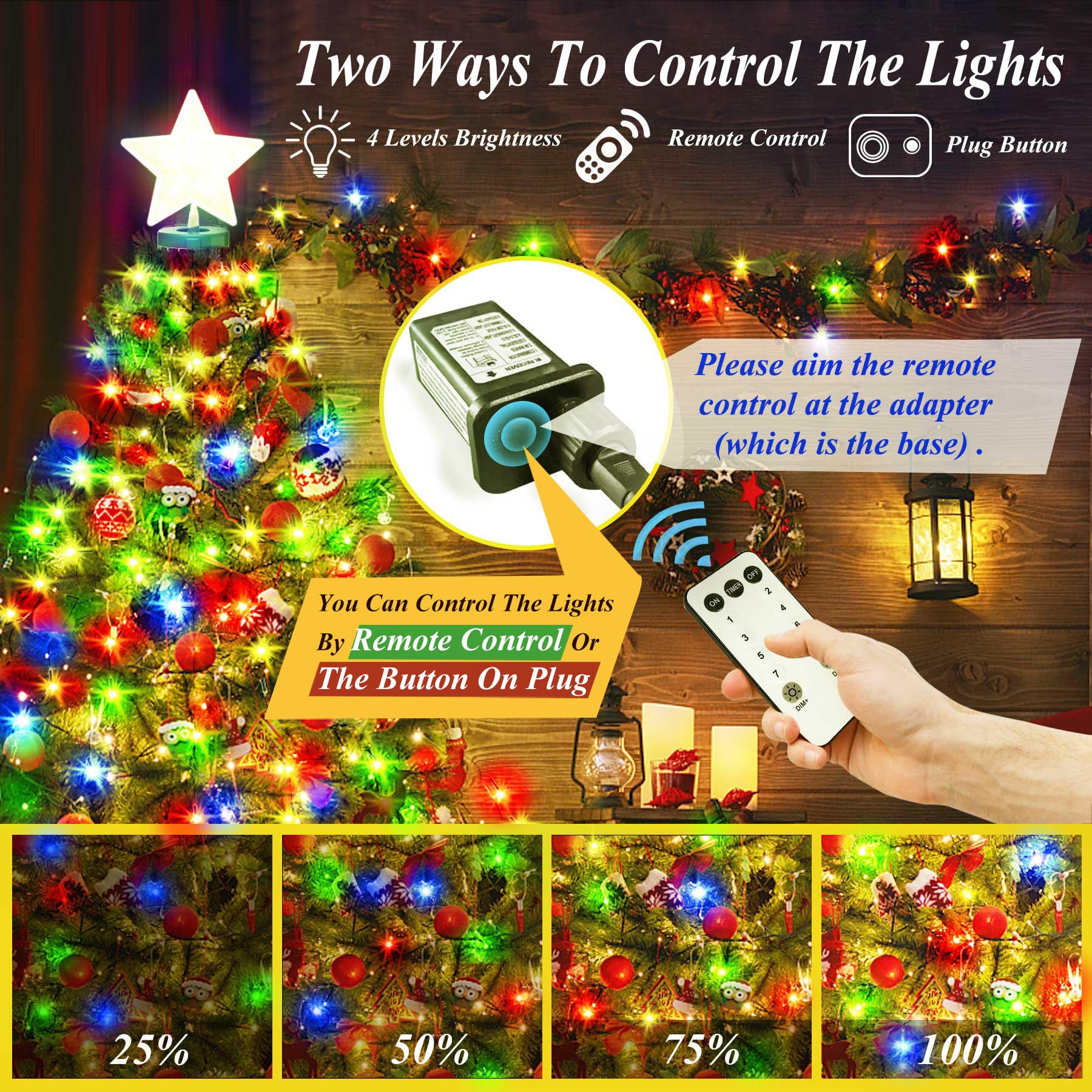 Aneeway Christmas Tree Lights - 410 Led Multicolor String Lights, 6.6Ft, 8 Modes, Remote Control, Memory Function