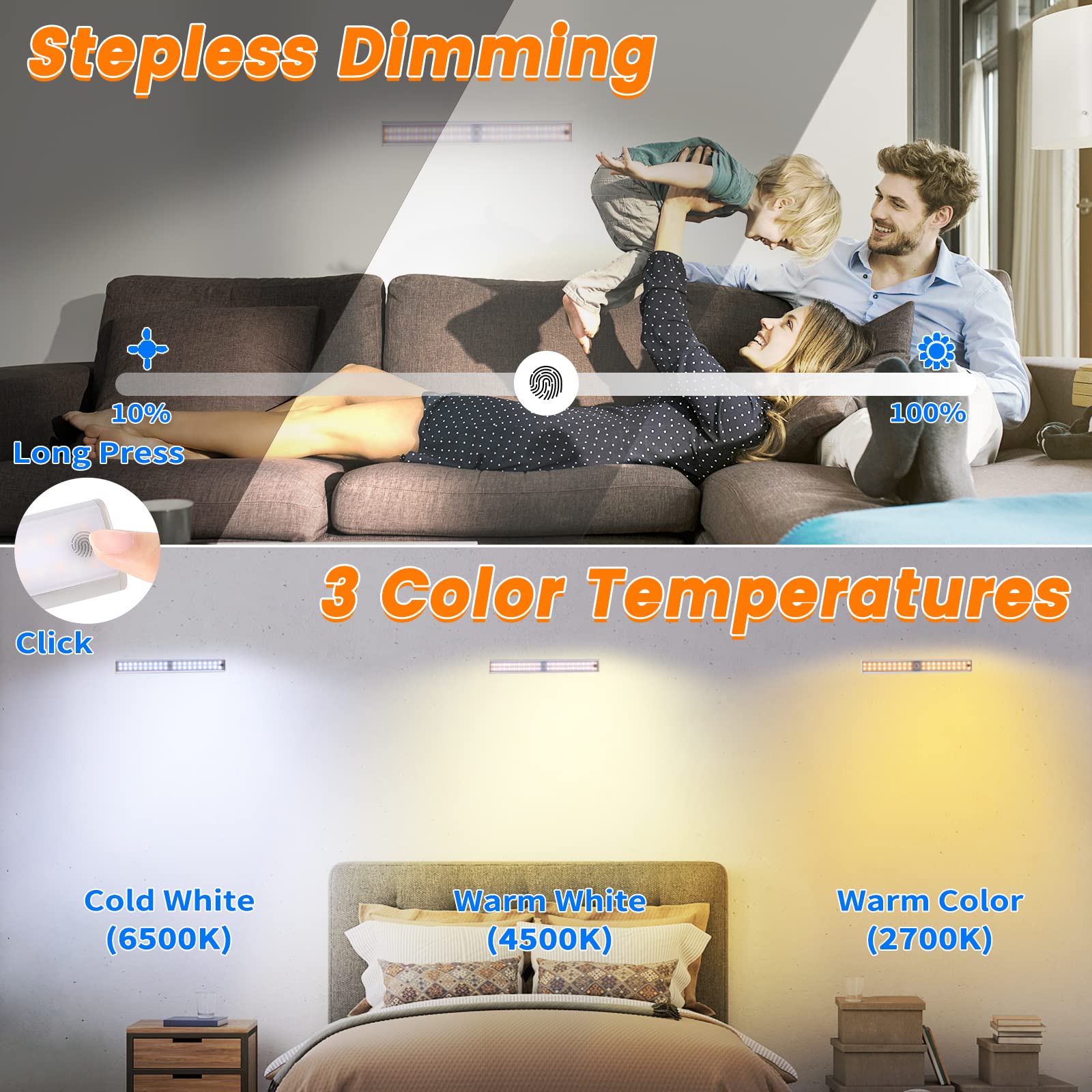Goodland Wireless Under Cabinet Lights, Dimmable Motion Sensor, 80 LED, Rechargeable, Magnetic, Silver, 1-Pack
