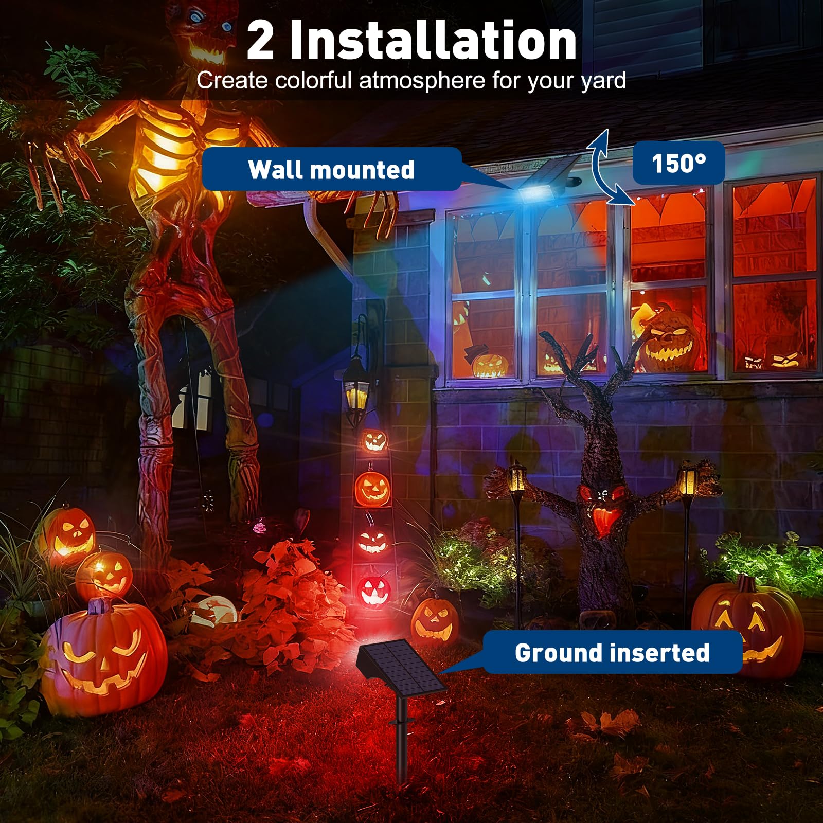 Katipeal Solar Color Changing Rgb Spot Lights Outdoor  2 Pack/7 Lighting Modes Multicolor Outdoor Lights For Yard Waterproof Ip68  Halloween Christmas Solar Landscape Powered Lights Garden Pathway