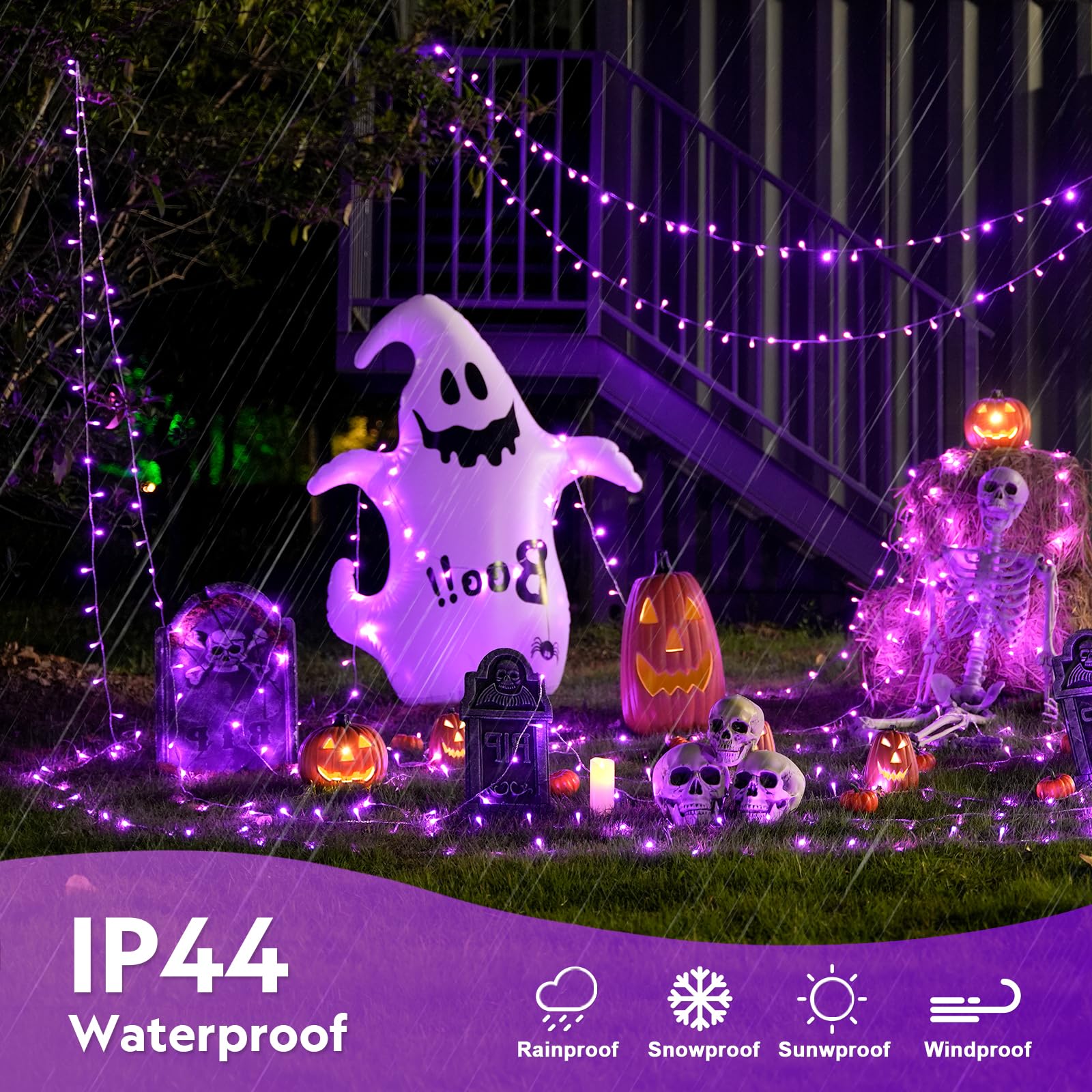 JMEXSUSS Purple LED String Lights, 132ft, 8 Modes, Waterproof, Model EXS-S-0400-R, Indoor/Outdoor Christmas Decor