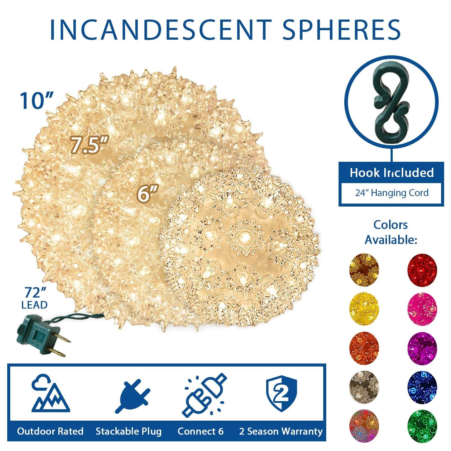 Novelty Lights Starlight Sphere 50-Light Ornament Ball Light, Gold, 6in, Commercial Grade with 5ft Hanging Cord and 12ft Power Cord