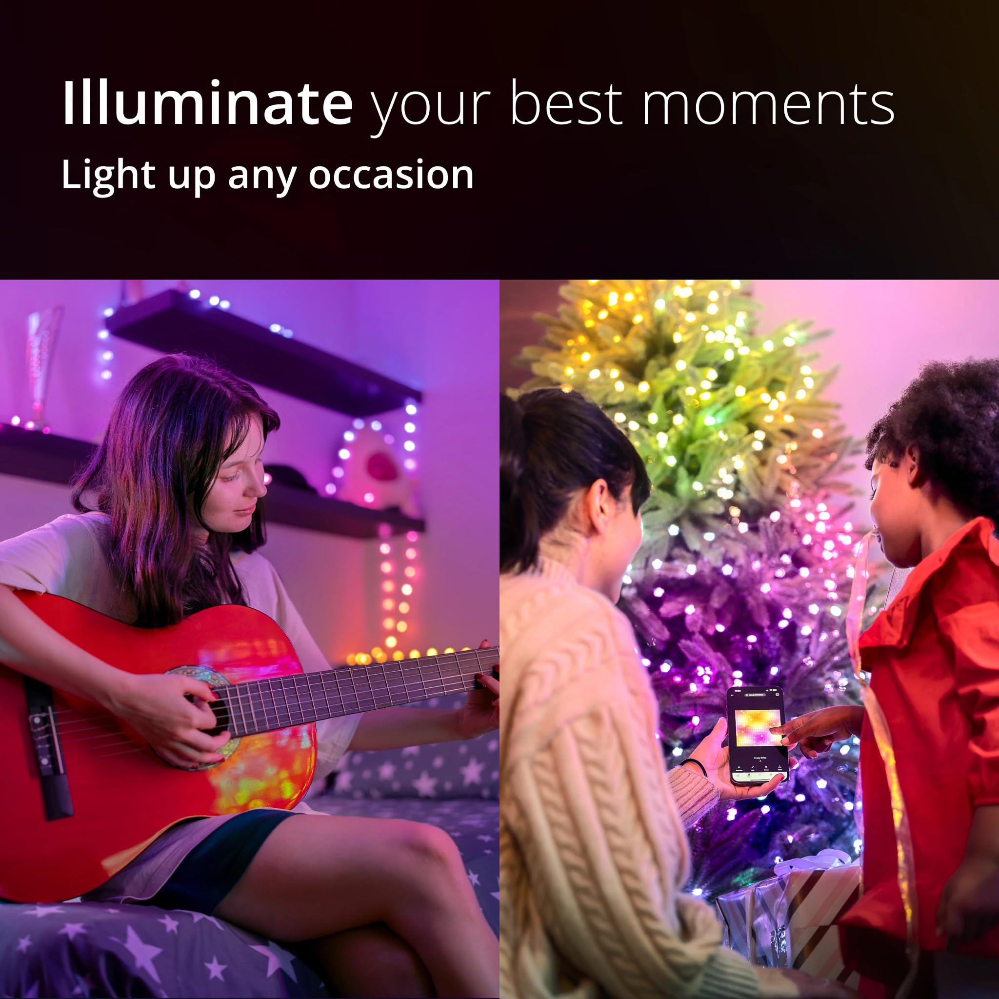 Twinkly Strings USB-C Star 200 LED, Star-Shaped LED Light String, RGB Multicolor LED Lights, Valentines Day Lights, Compatible