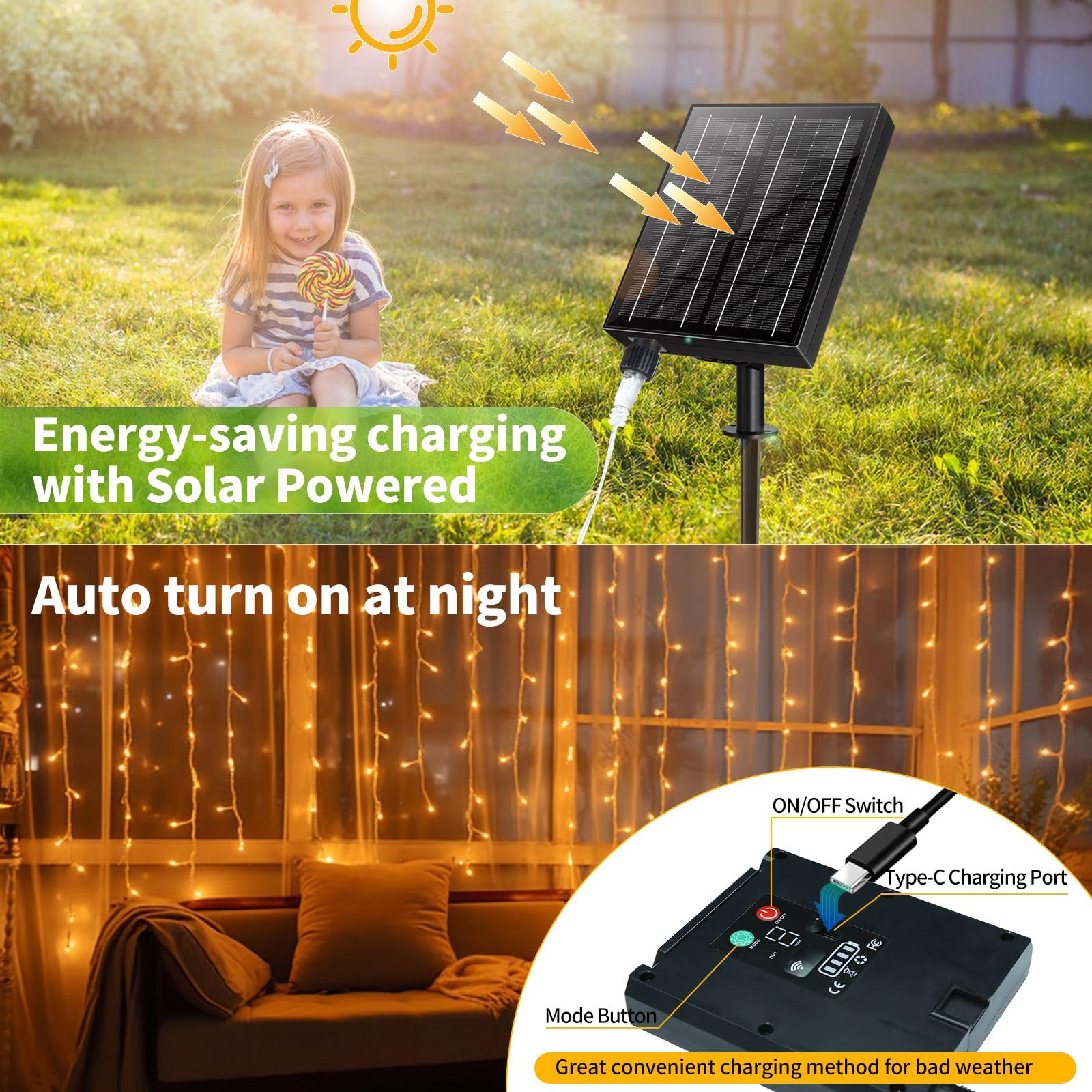 Ryblgled Solar Icicle Lights For Outside - 65Ft 506 Led Icicle Christmas Lights Outdoor Waterproof With Remote, Warm White Solar