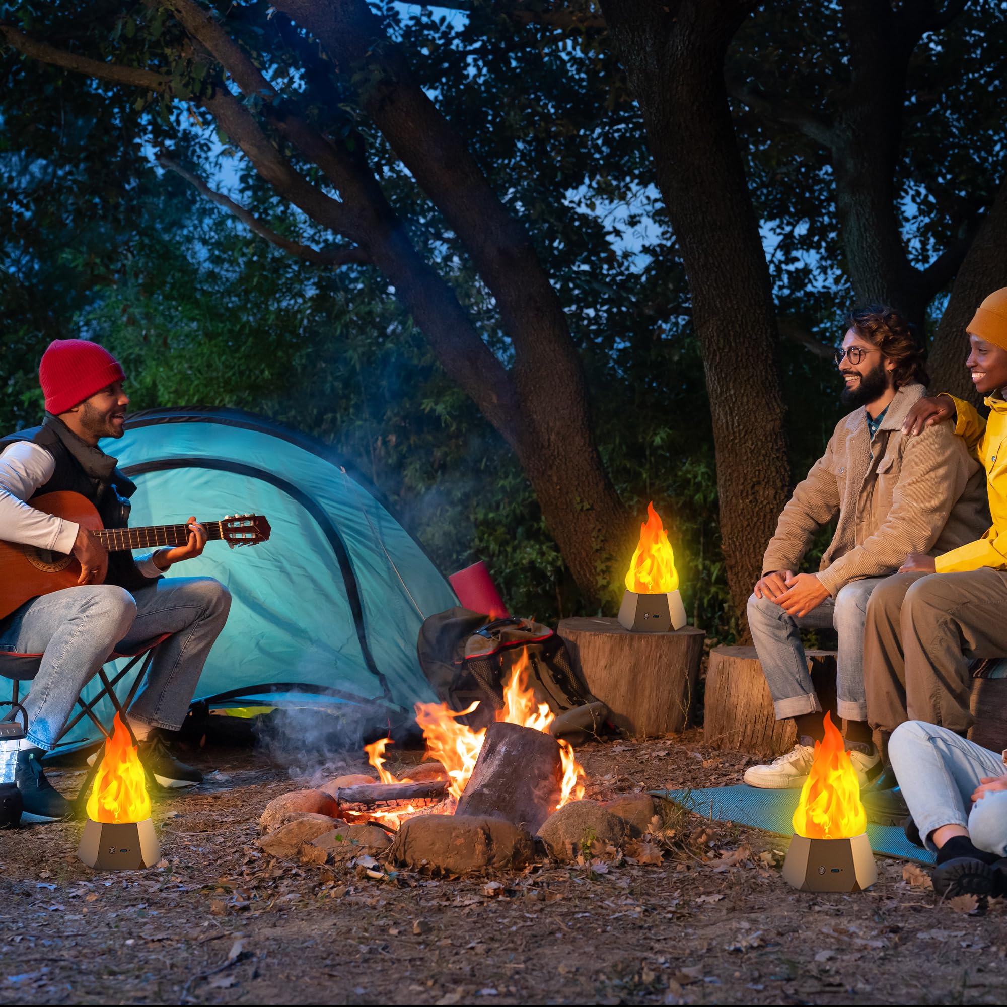 Ollcuz Multi-Purpose USB Rechargeable Fake Fire Lamp, 3-Mode LED Flame Light, 4 Pack, Gold, Model MT-YXQD-11