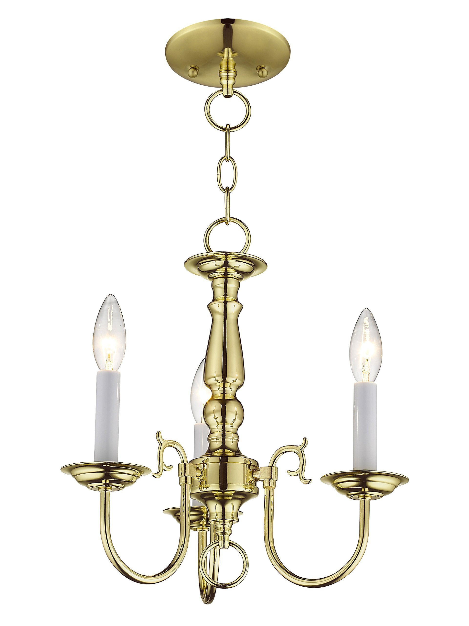 Livex Lighting 5013-02 Williamsburg Polished Brass Mini Chandelier, 14inL x 14inW x 14.5inH, Alloy Steel, 3 Light Flush Mount