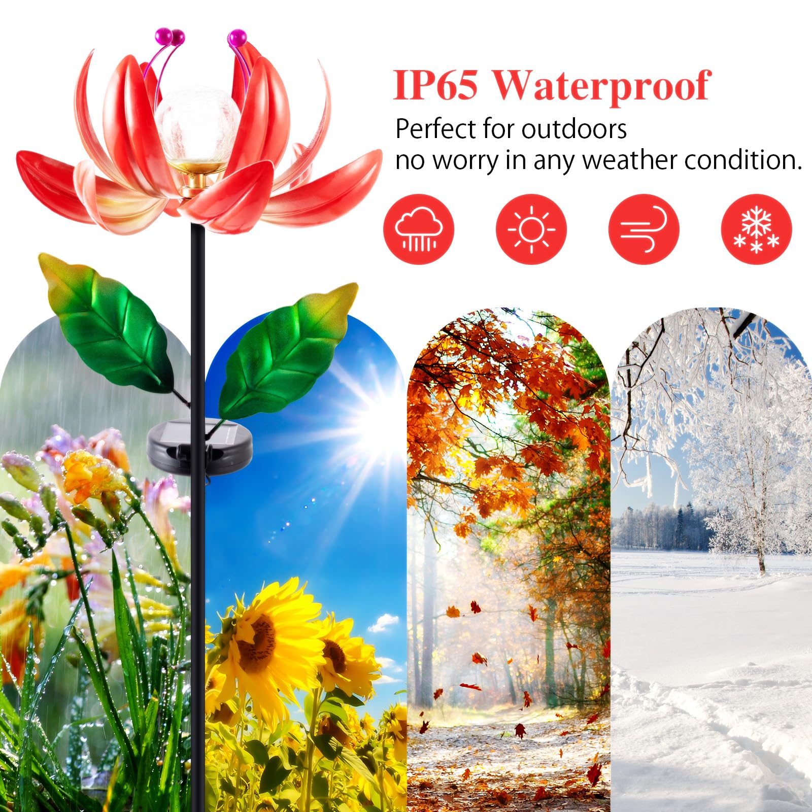 Solar Lights Outdoor Garden Decor, Solar Wind Spinner Yard Decorations For Outside, Lotus Windmill Pathway Lights With Led Cracked Crystal Ball Waterproof Flower Sculpture For Patio Lawn Garden Gifts