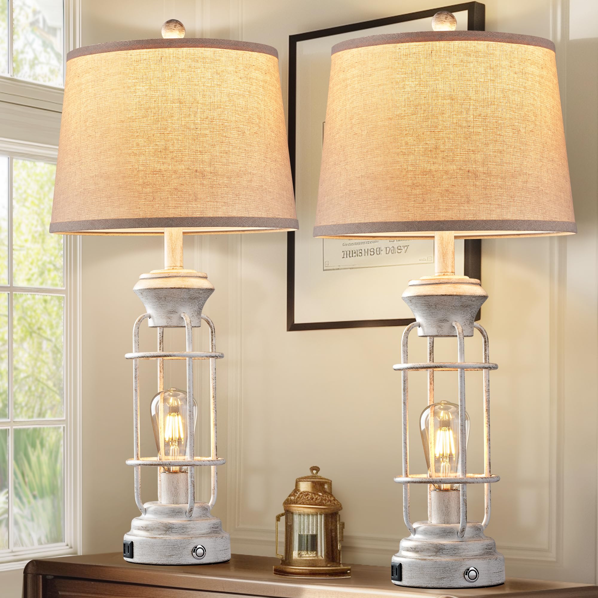 Reaketon 29.3'' Farmhouse Table Lamp Set of 2 with USB Charging Ports, Tall Table Lamp for Living Room,3-Way Dimmable Lamps for 