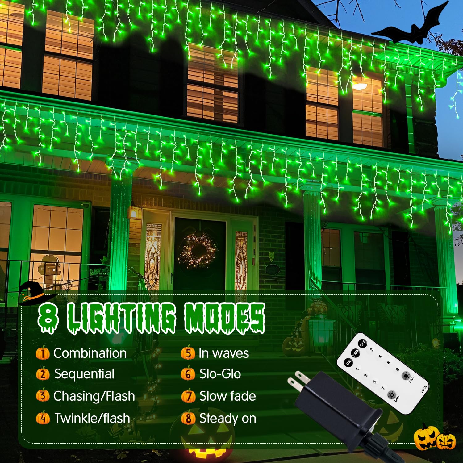 JMEXSUSS Green Icicle Lights 400 LED 38.8FT Indoor Outdoor Decorations Model EXS-I-0400