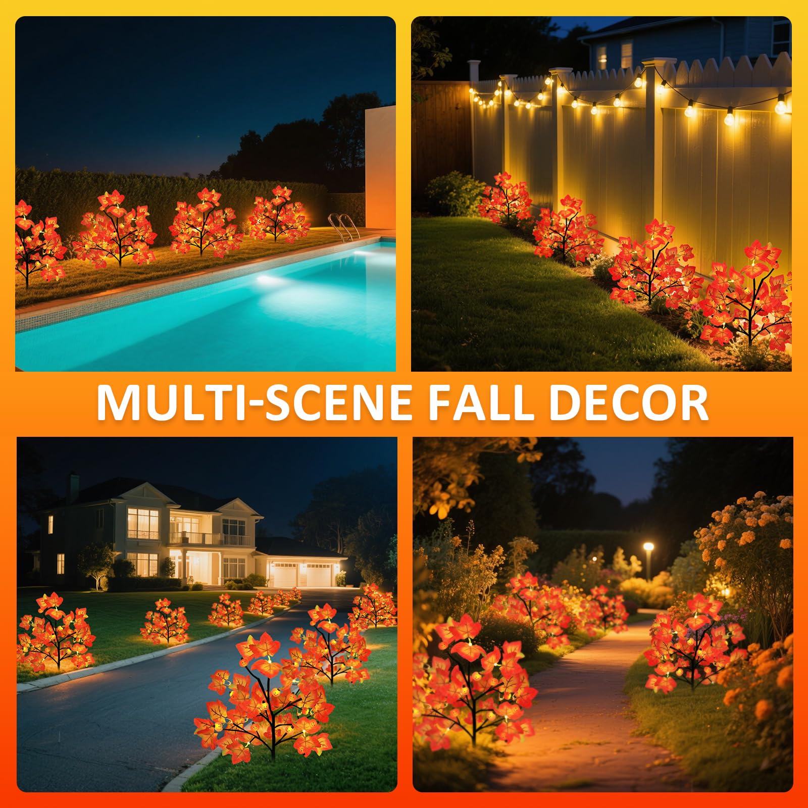 4 Packs Solar Fall Thanksgiving Decorations Outdoor  80Led Maple Leaf Pumpkin Fall Lights For Outdoor Fall Decorations  Waterproof Thanksgiving Lights For Yard  Pathway Harvest Decor