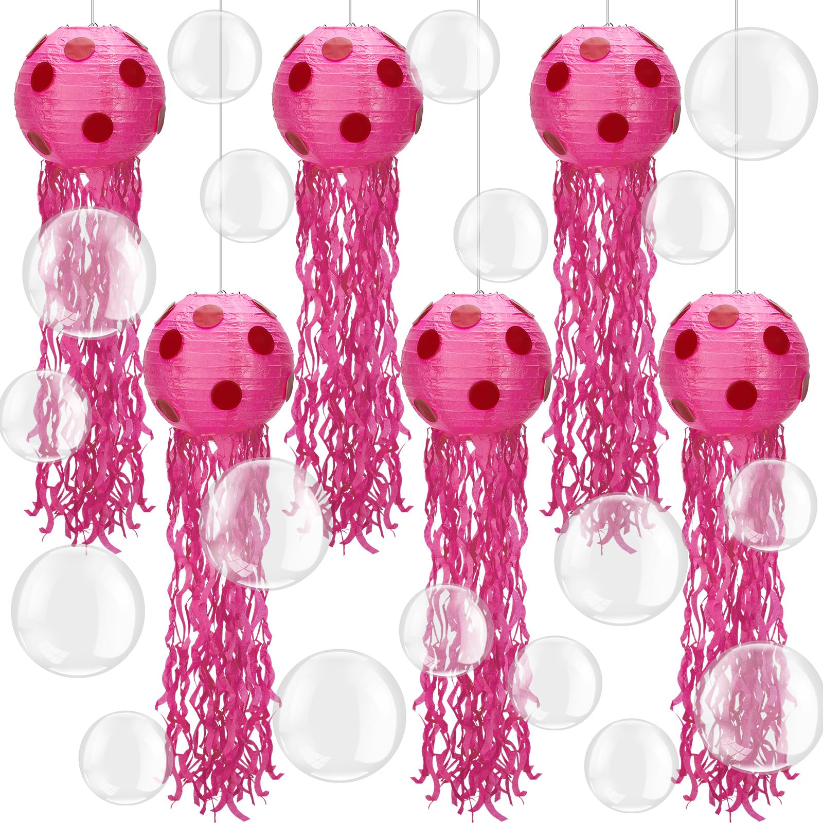 Lunmon 6 Set Sponge Party Hanging Jellyfish Decorations 8 Inch Jellyfish Paper Lanterns with 100 Pcs 5 Inch 10 Inch Clear Balloo