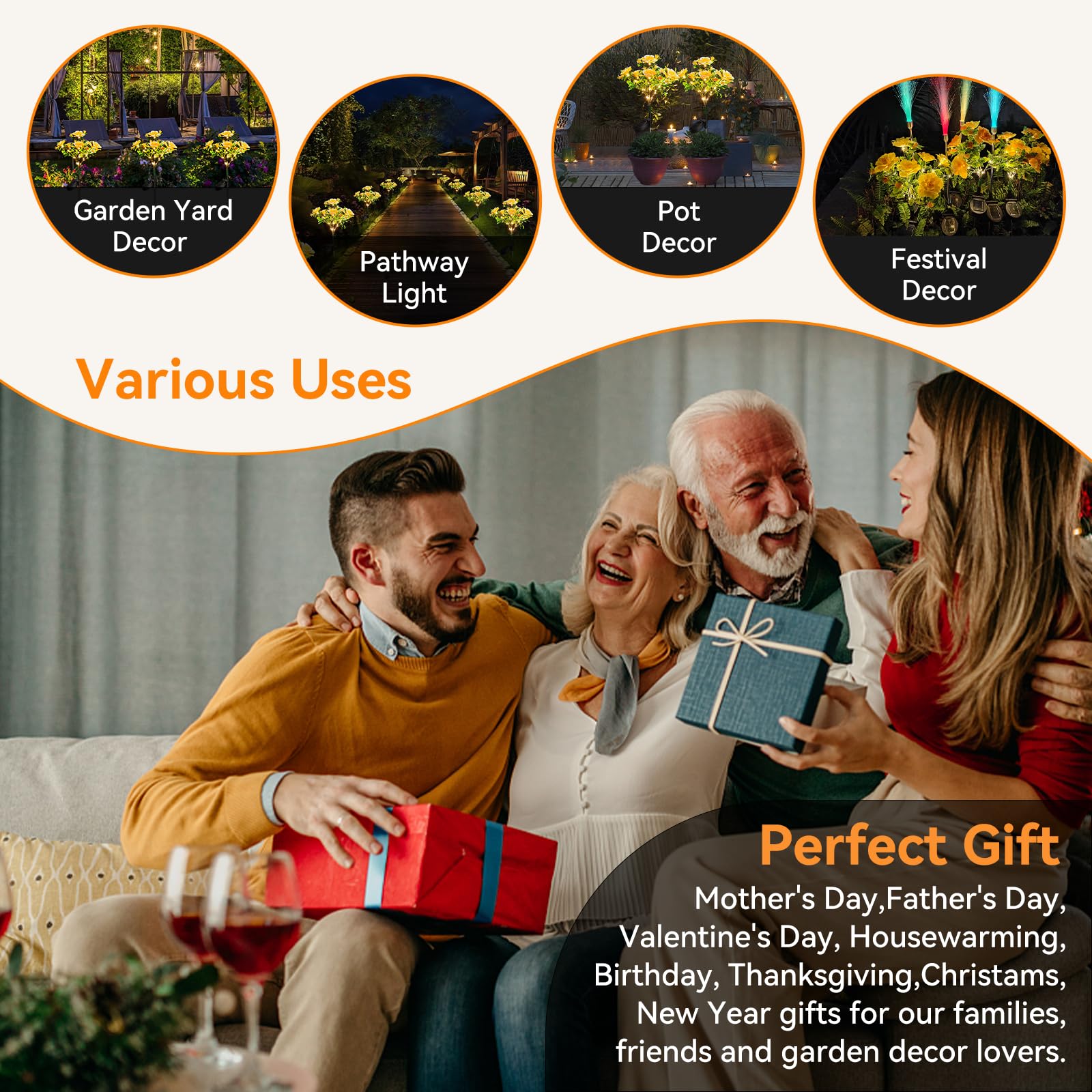 Neporal Solar Lights - Outdoor Decorative Garden Lights With Carnation Flower, Waterproof Ip65, Perfect For Outdoor Decorations