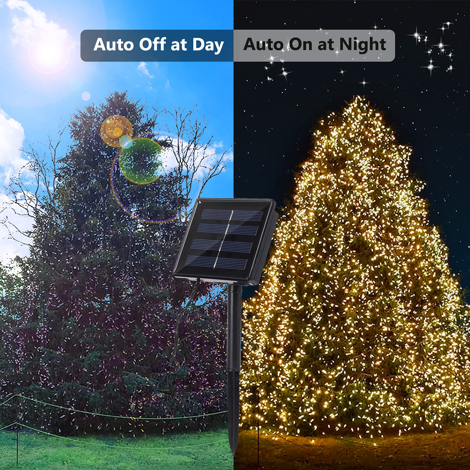 Flacchi Solar Christmas Lights, 400 LED, 8 Modes, Waterproof, 2 Pack, Warm White, Outdoor String Lights for Garden and Patio