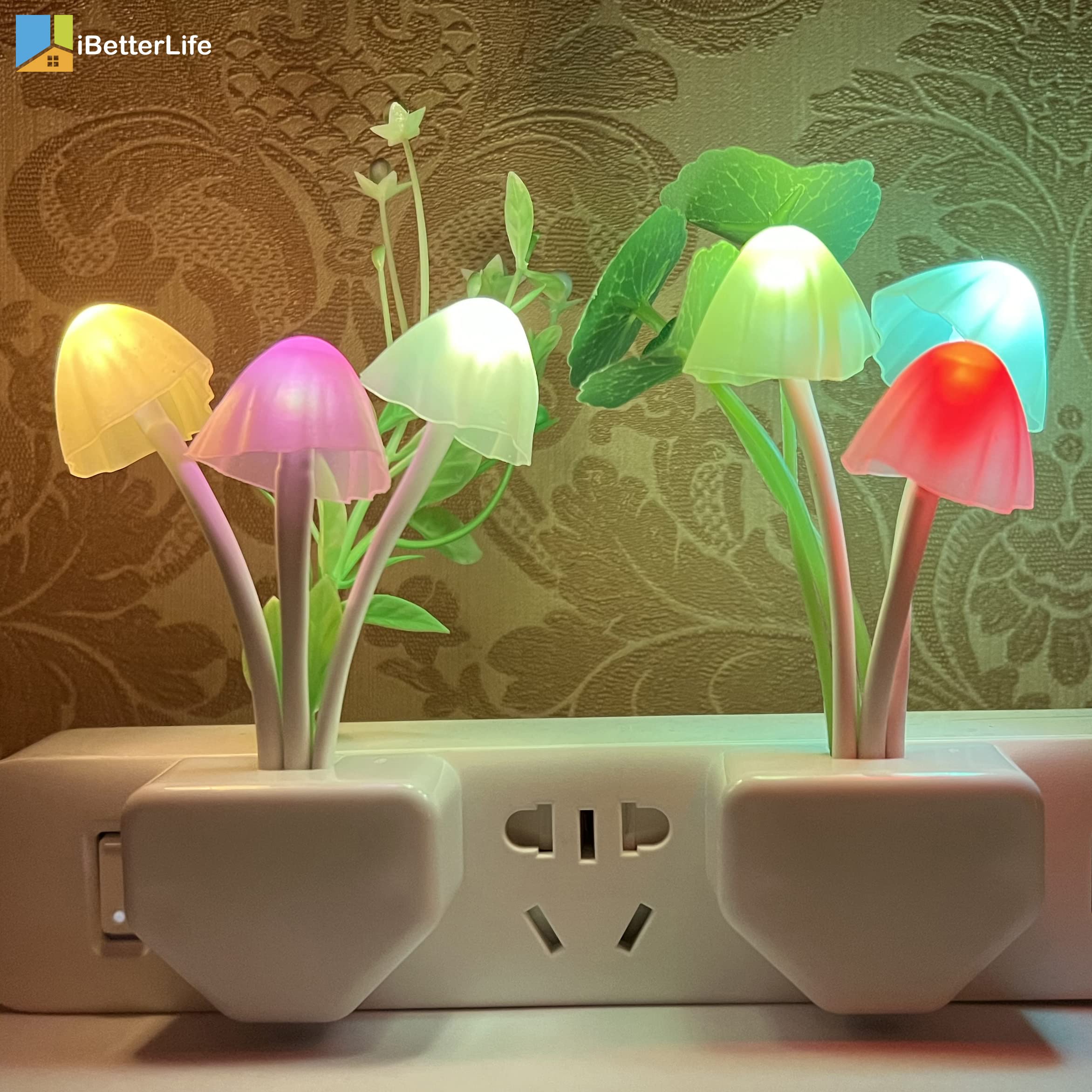 Ibetterlife Led Smart Sensor 0.6W Color Changing Plug-In Night Lights For Kids Adults Cute Mushroom Bedroom Home Decor Light Wal