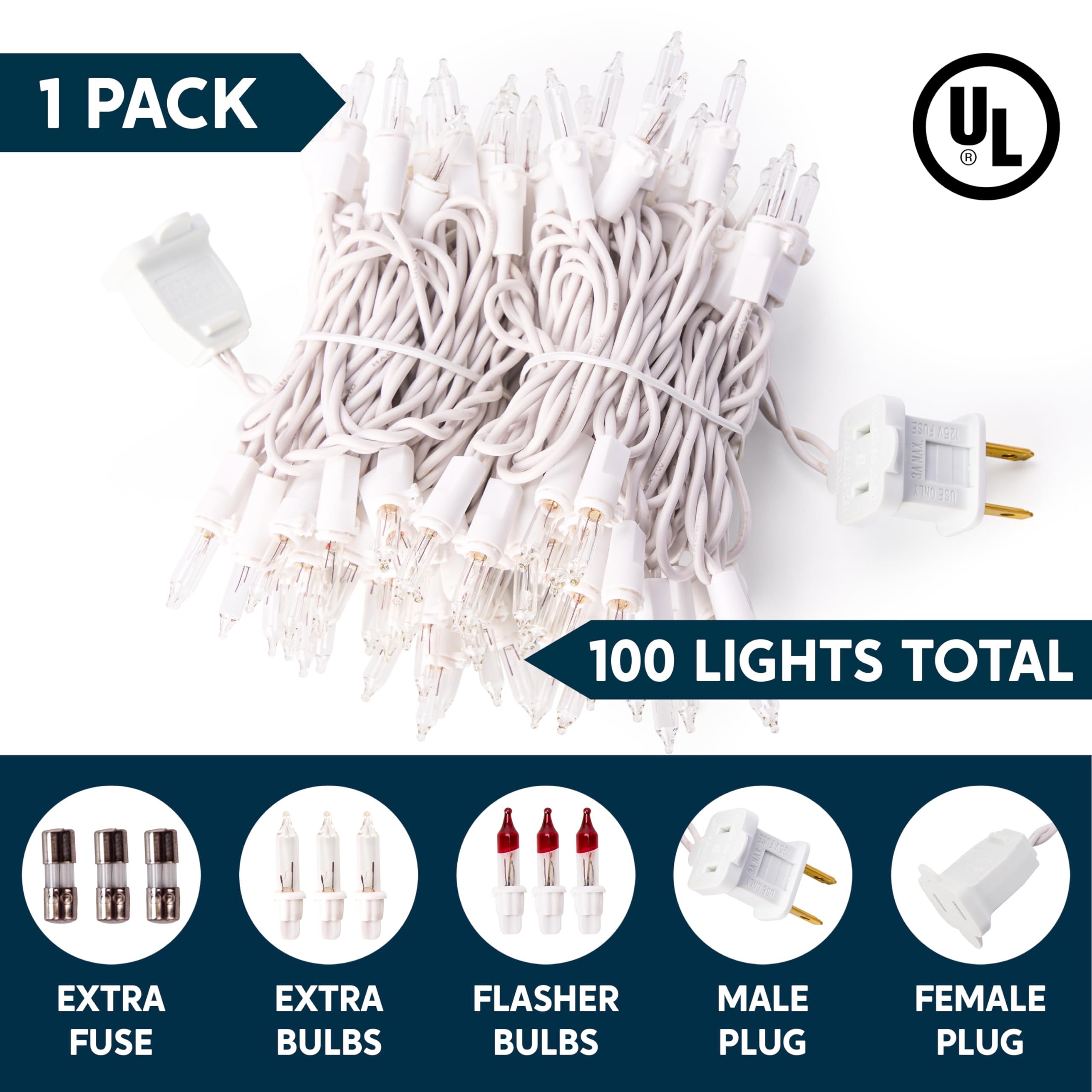 Joiedomi Christmas String Lights, 100 Count Mini Warm Fairy Lights, 21.5FT White Wire Indoor Decor for Parties, Weddings, and Holidays