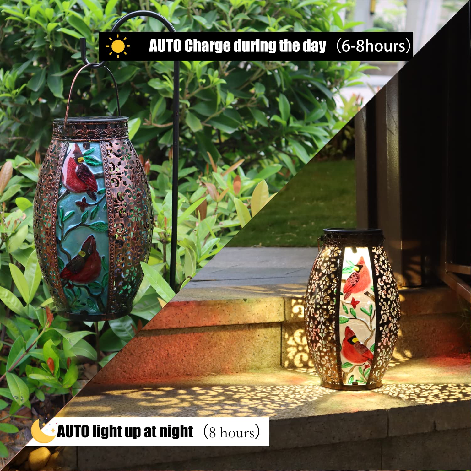 Larekook Outdoor Solar Lantern - Waterproof Metal Hummingbird Lights For Patio & Garden