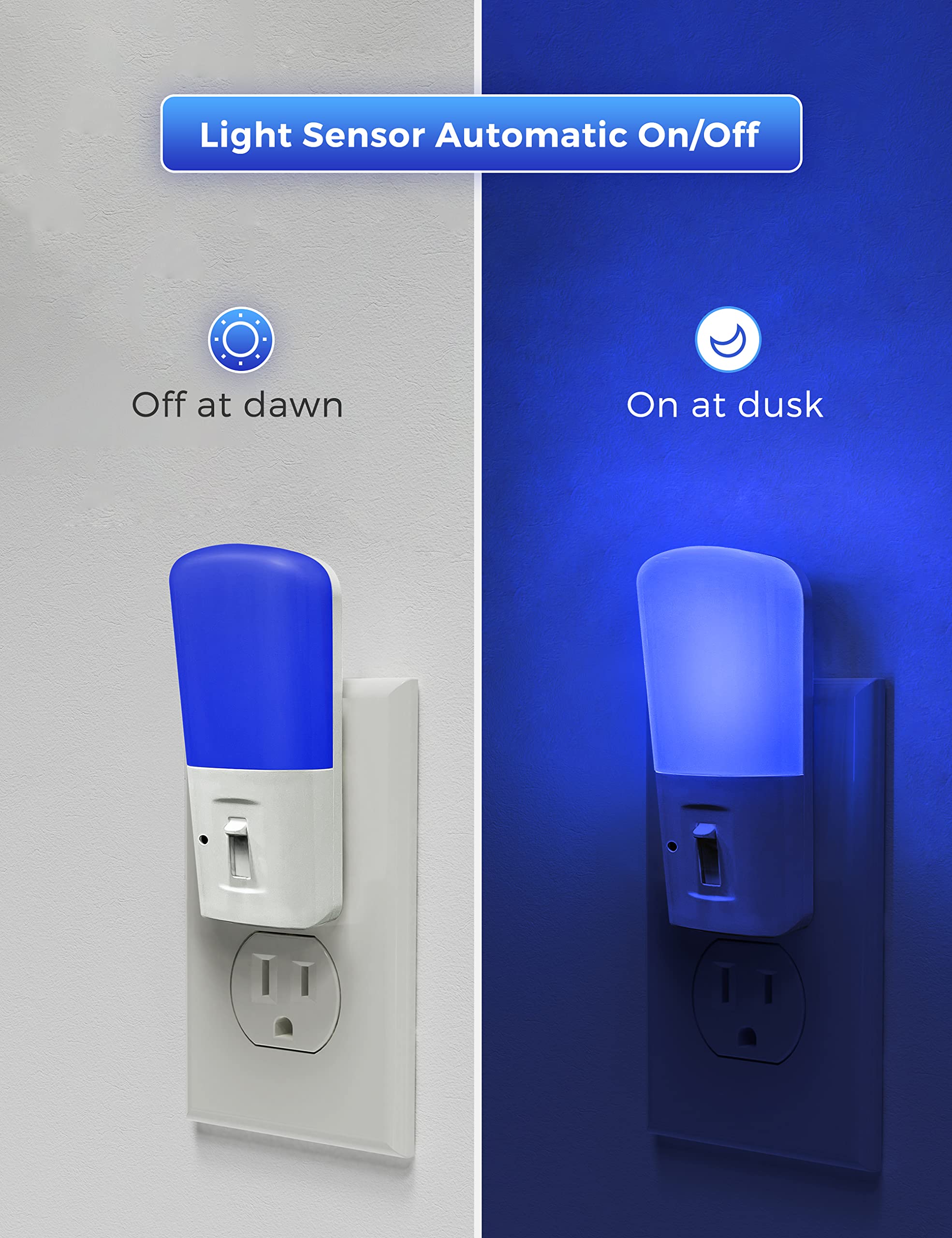 Lohas Blue Night Light Plug In, Dimmable Decorative Wall Blue Light Led Night Lights With Dusk To Dawn Sensor, Adjustable Bright